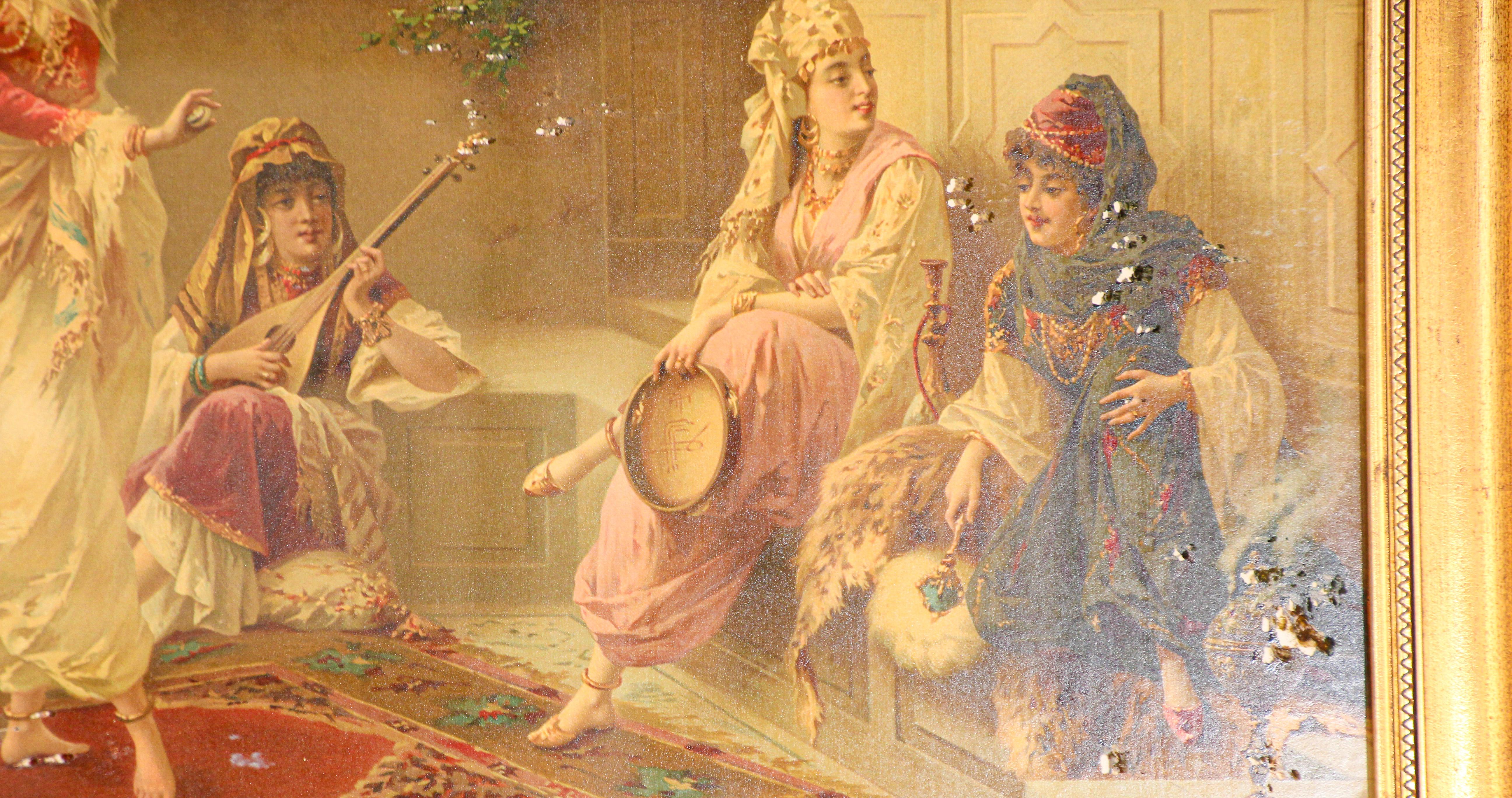 Moorish Orientalist Gravure Scene of Turkish Women Dancing in the Harem, Luigi Crosio For Sale