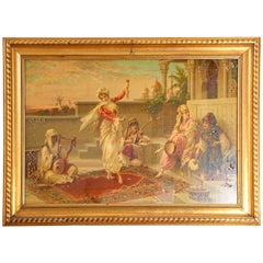 Antique Orientalist Gravure Scene of Turkish Women Dancing in the Harem, Luigi Crosio