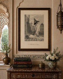 Orientalist India Engraving – Muslim at Prayer, Daniell & Cochran c.1836