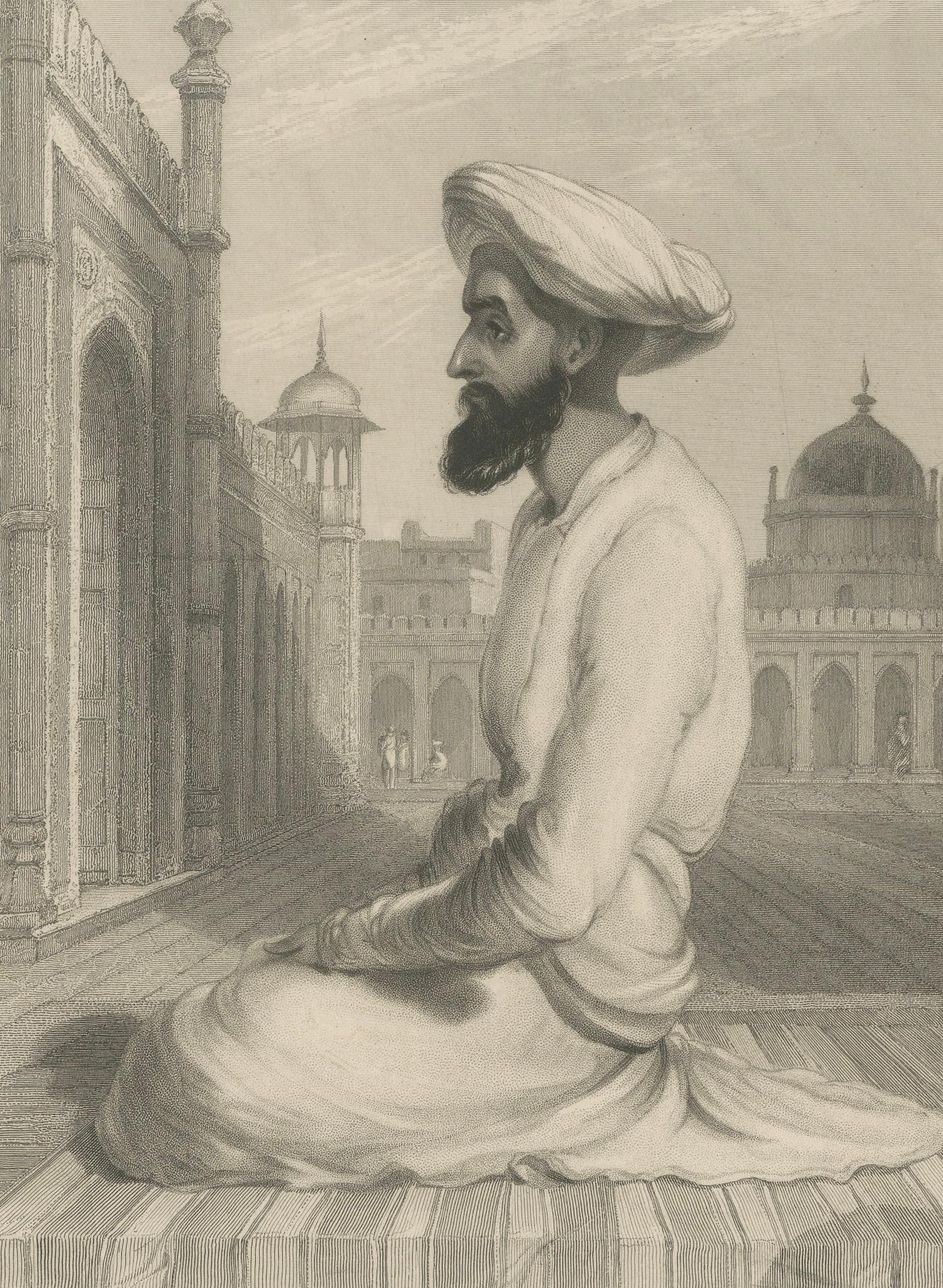 Orientalist India Engraving – Muslim at Prayer, Daniell & Cochran c.1836
