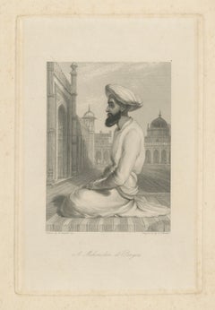 Orientalist India Engraving – Muslim at Prayer, Daniell & Cochran c.1836