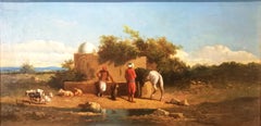 Orientalist Landscape Oasis, Theodore Gerard Oil 19 Century Orientalism Painting