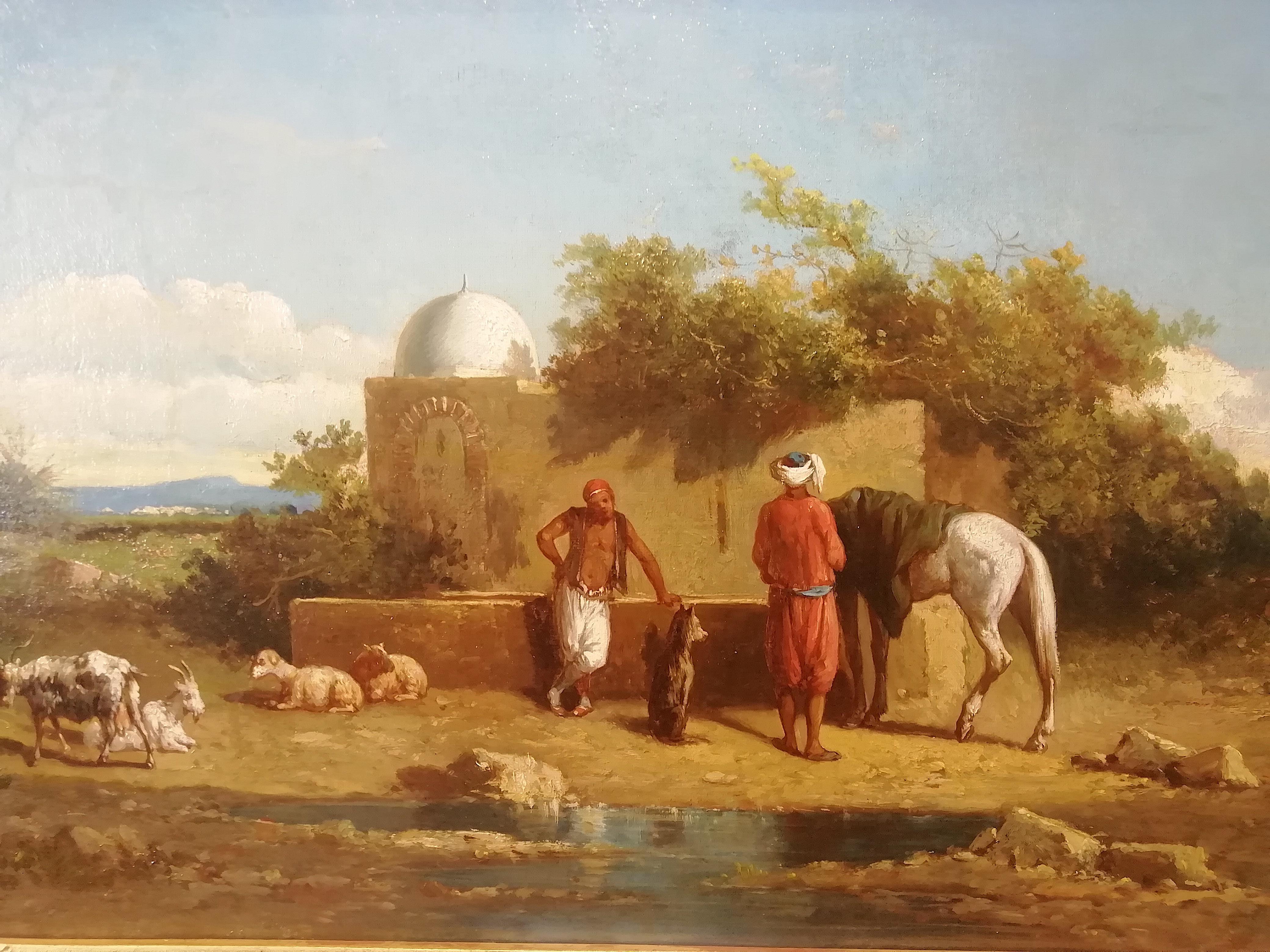 Oiled Orientalist Landscape Oasis, Theodore Gerard Oil 19 Century Orientalism Painting For Sale