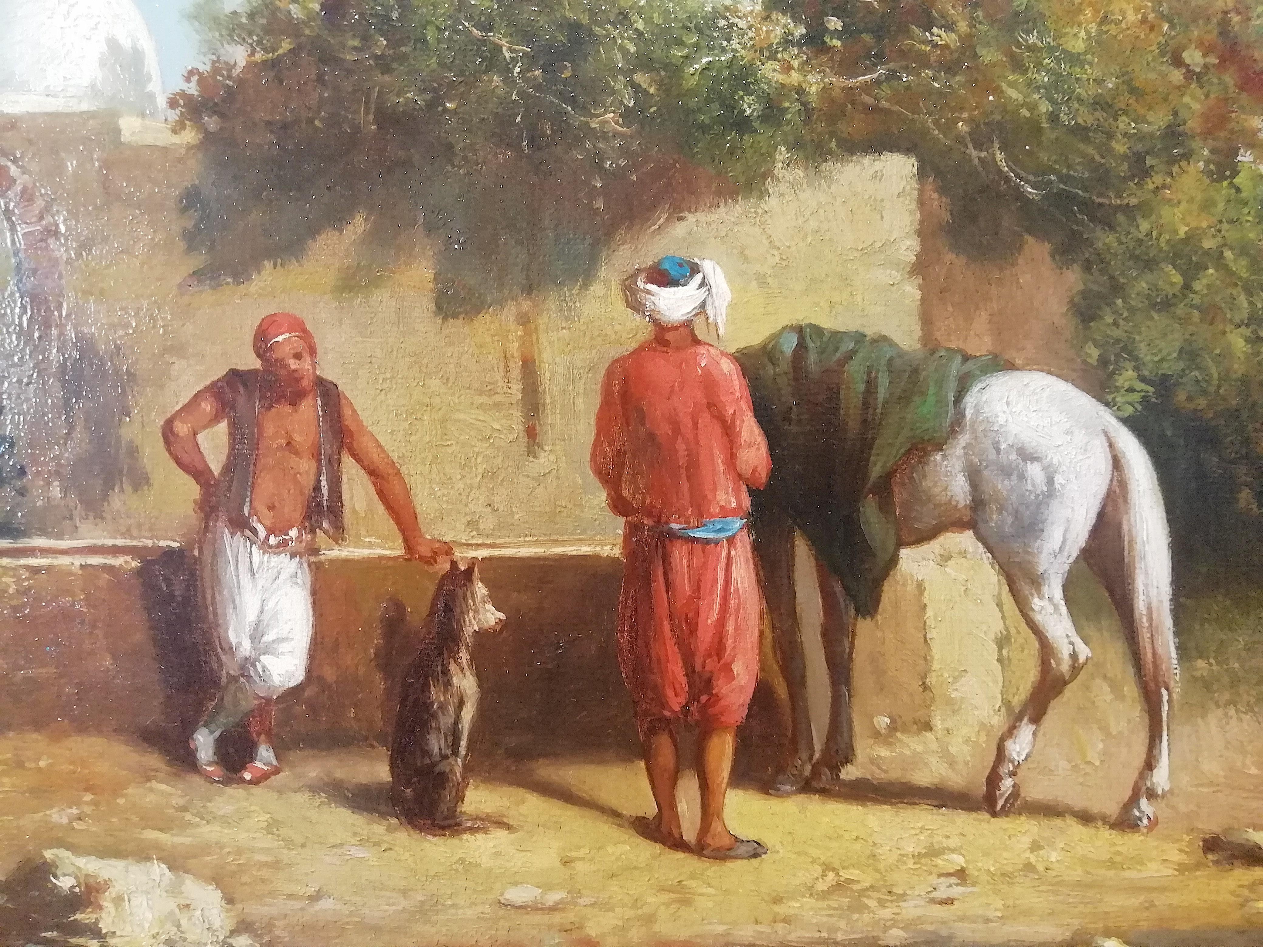 Orientalist Landscape Oasis, Theodore Gerard Oil 19 Century Orientalism Painting For Sale 1