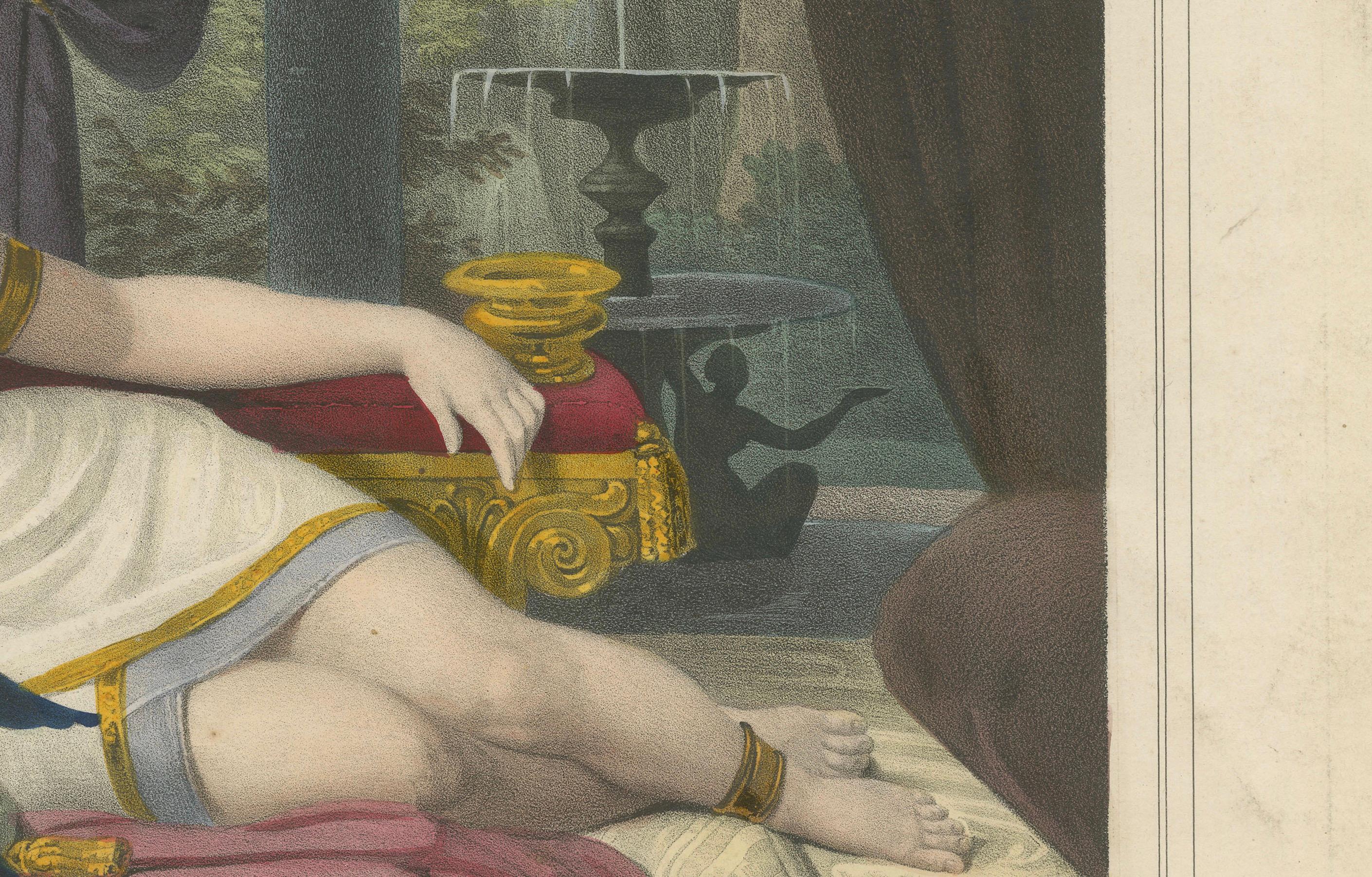 Orientalist Lithograph of Reclining Woman with Parrots – Ulrika, c.1840, Berlin For Sale 1