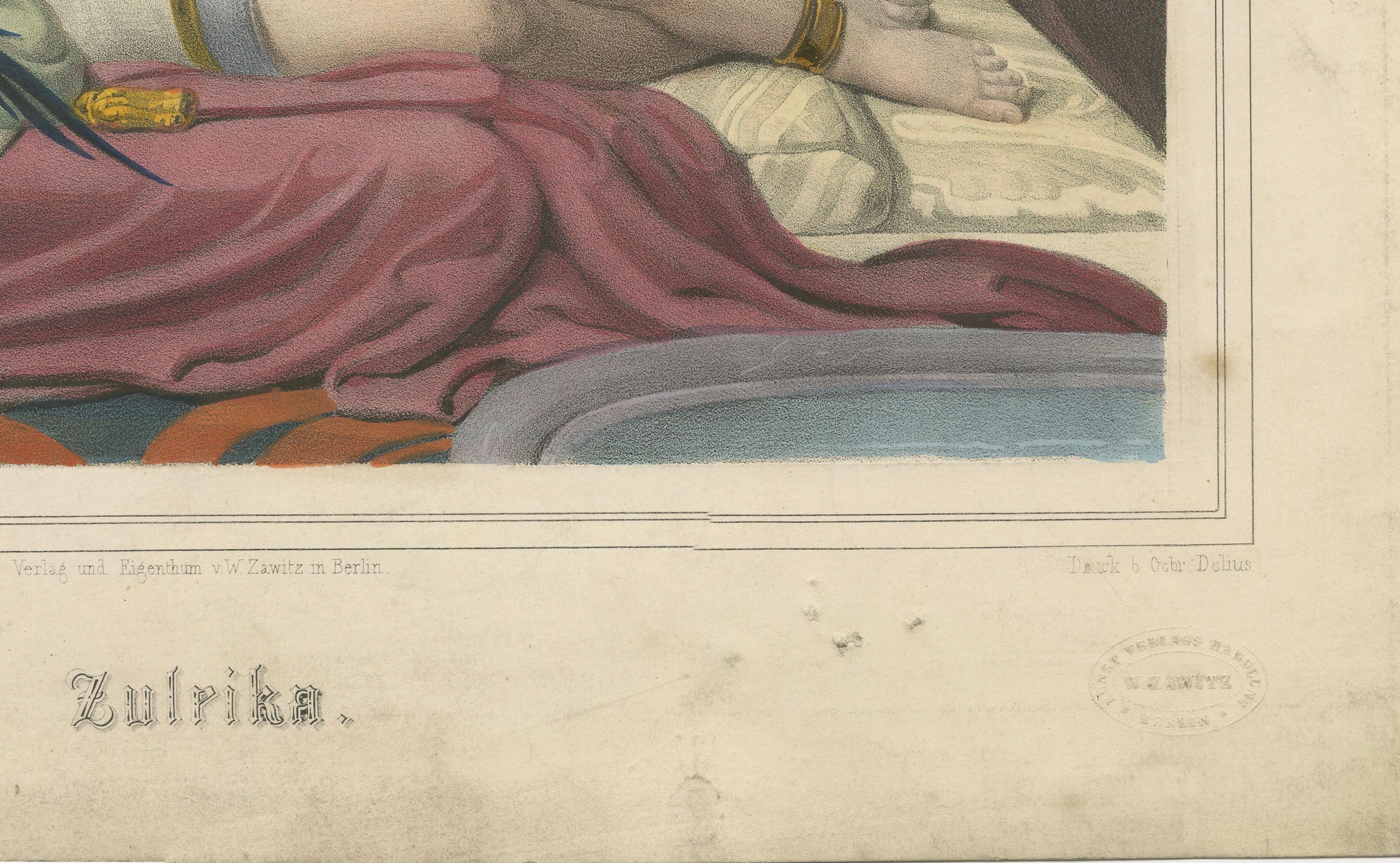 Orientalist Lithograph of Reclining Woman with Parrots – Ulrika, c.1840, Berlin For Sale 2