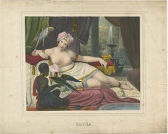 Orientalist Lithograph of Reclining Woman with Parrots – Ulrika, c.1840, Berlin