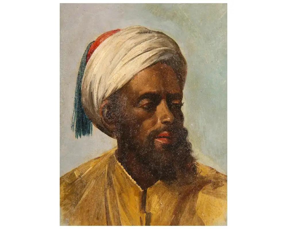 Orientalist Moorish Man Portrait, 19th Century In Good Condition For Sale In New York, NY