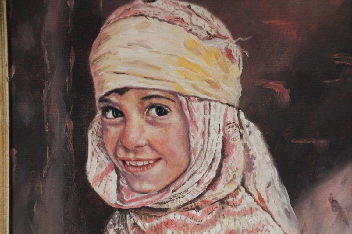 Orientalistisches Öl auf Leinwand Das Porträt eines jungen marokkanischen Mädchens (Marokkanisch) im Angebot
