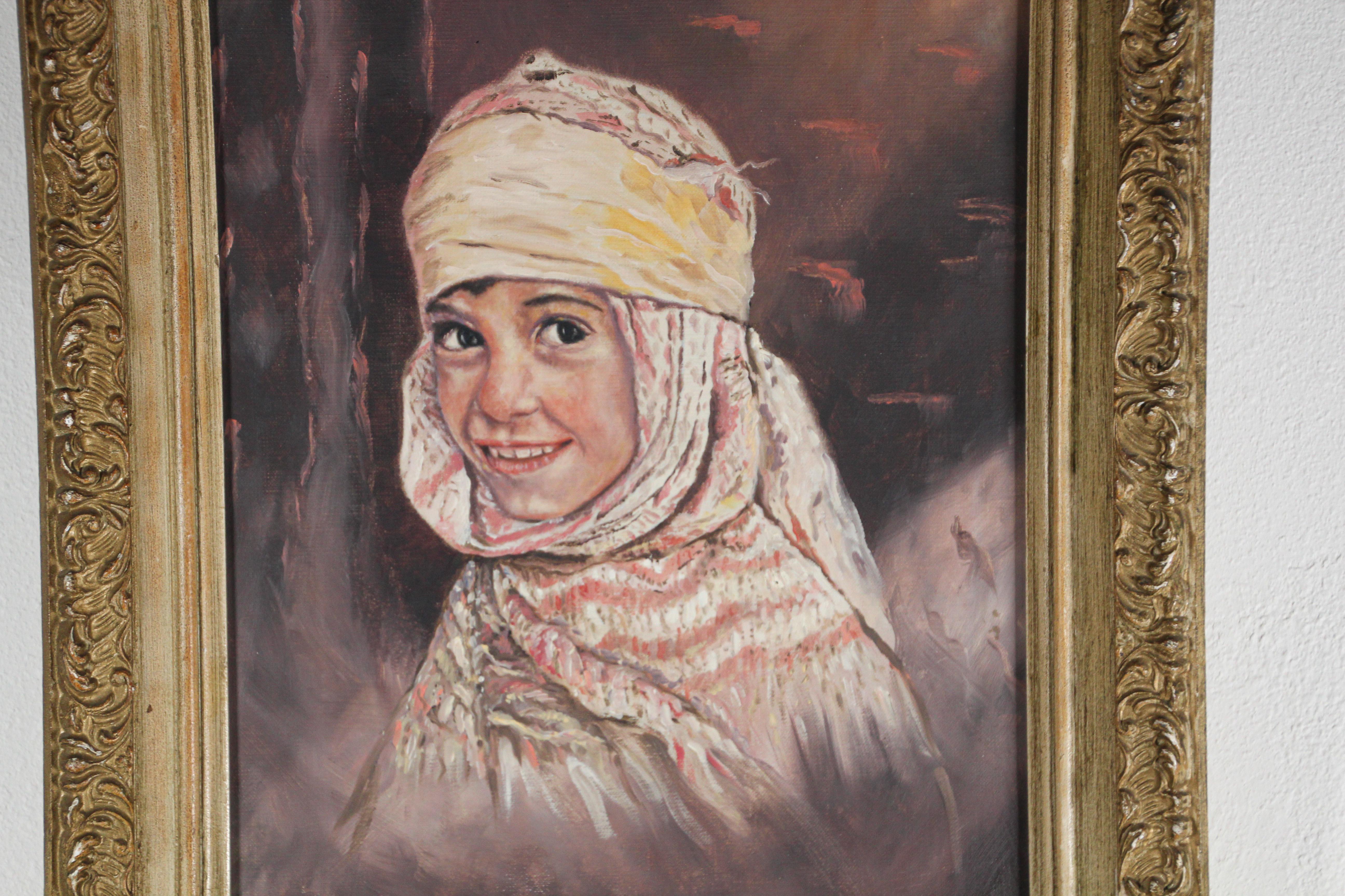 Mauresque Huile sur toile orientaliste vintage d'un portrait d'une jeune fille en vente