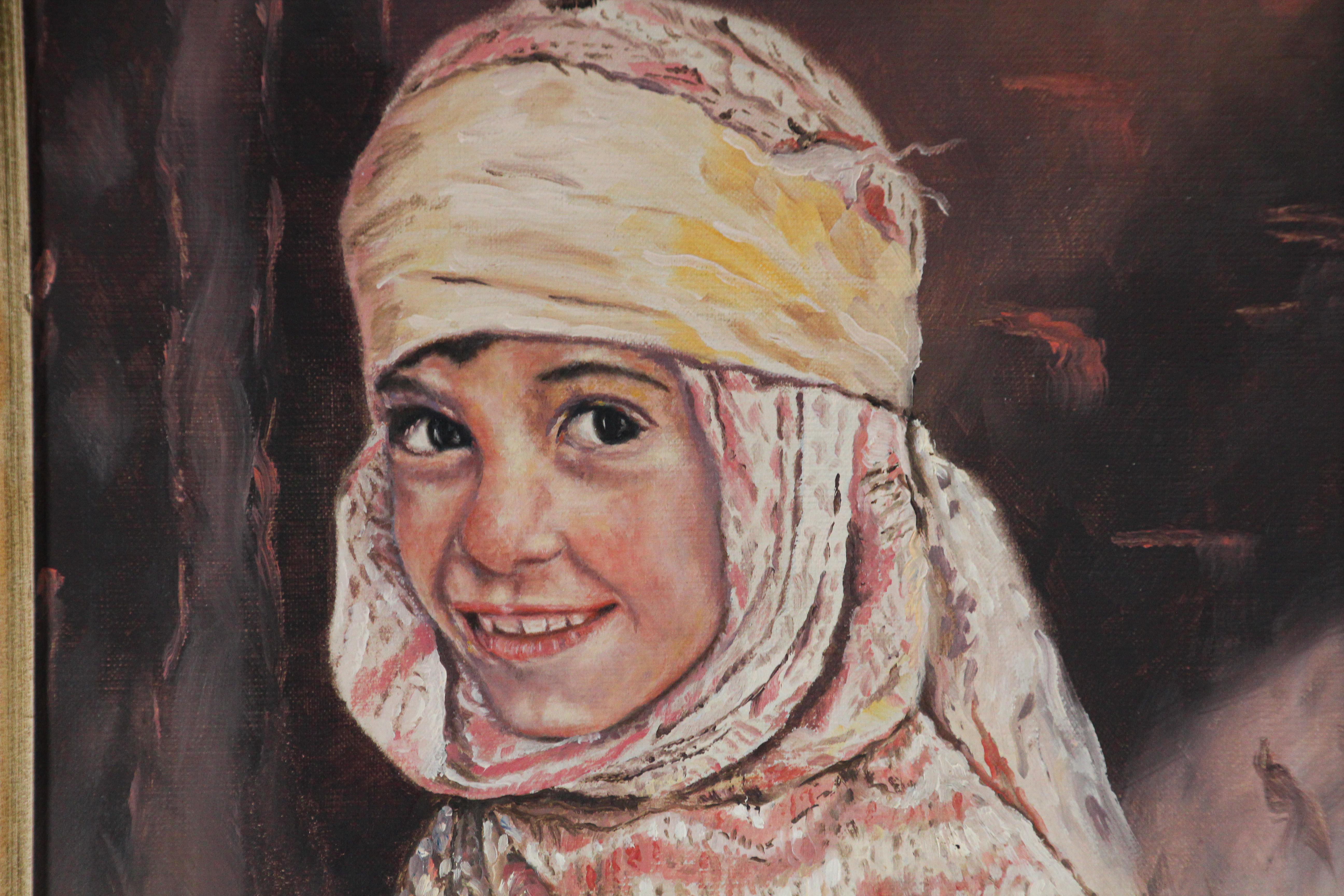 Marocain Huile sur toile orientaliste vintage d'un portrait d'une jeune fille en vente