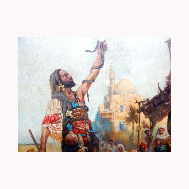 Orientalist Oil on Panel Painting of Snake Dancer, Signed In Good Condition In Cypress, CA