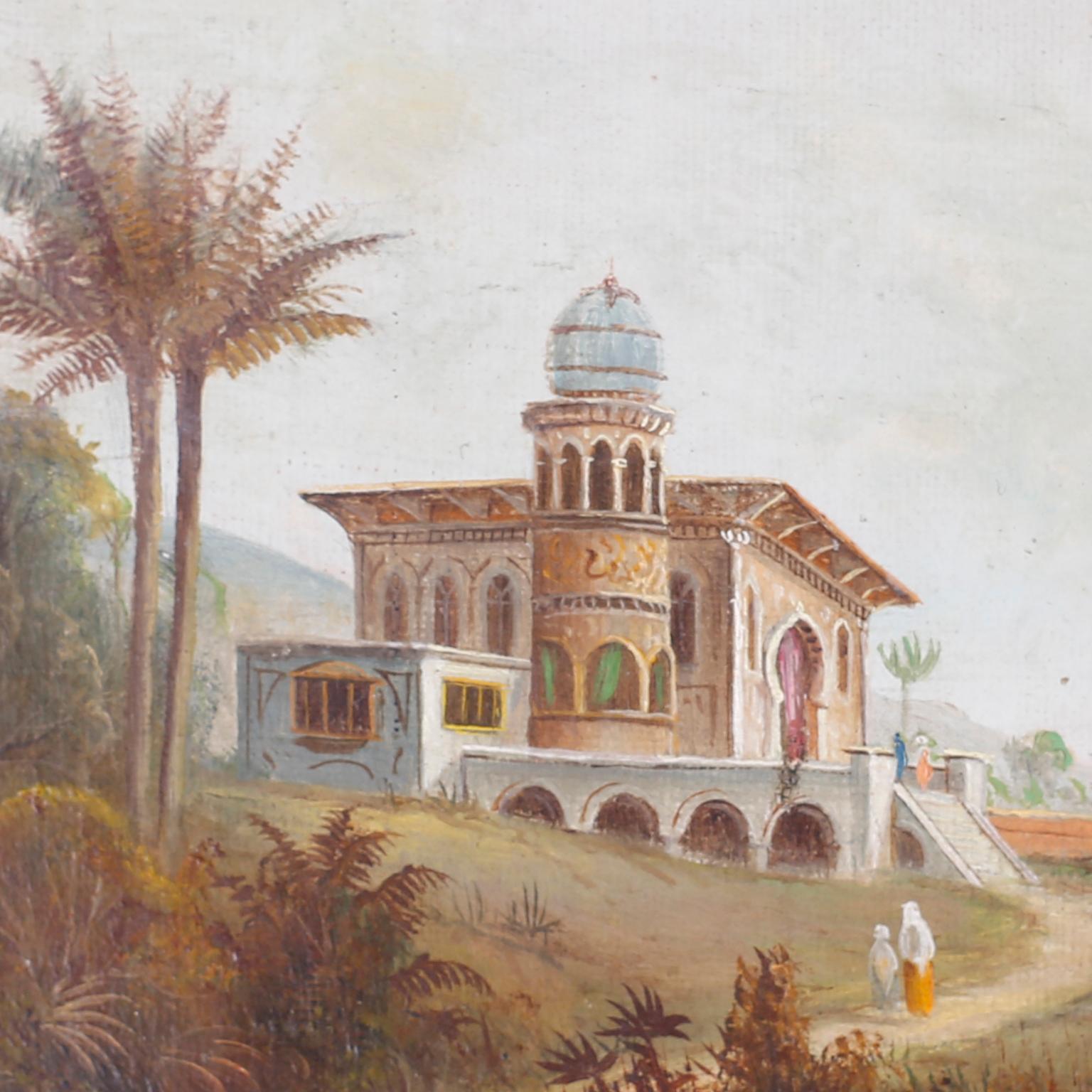 British Colonial Orientalist Oil Painting on Canvas of an Indian Landscape