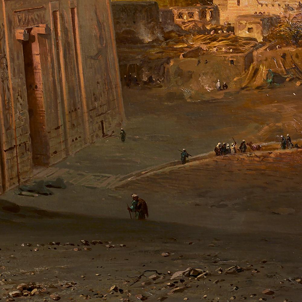 Canvas Orientalist Painting of the Temple of Horus at Edfu, by Ernst Karl Koerner, 1888