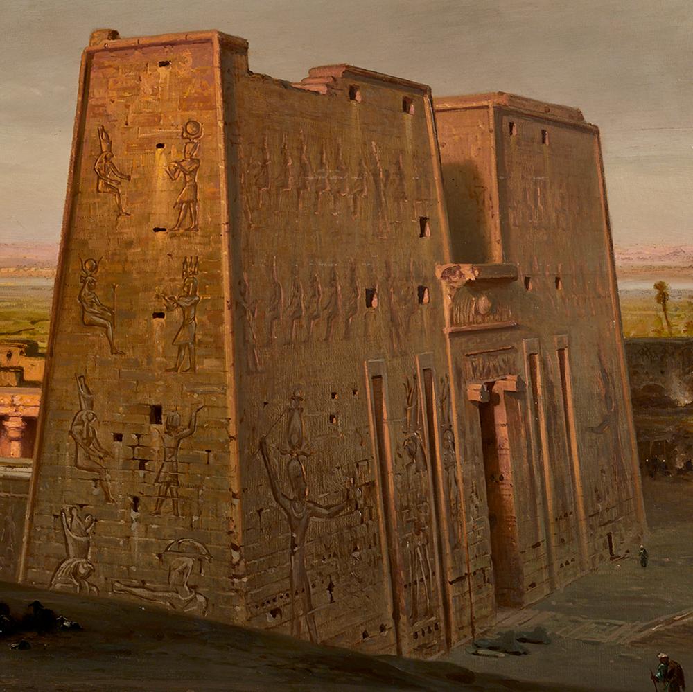 Painted Orientalist Painting of the Temple of Horus at Edfu, by Ernst Karl Koerner, 1888