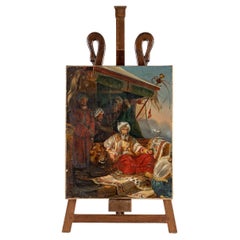 Antique Orientalist Painting of the XIXth Century with its Painter's Easel