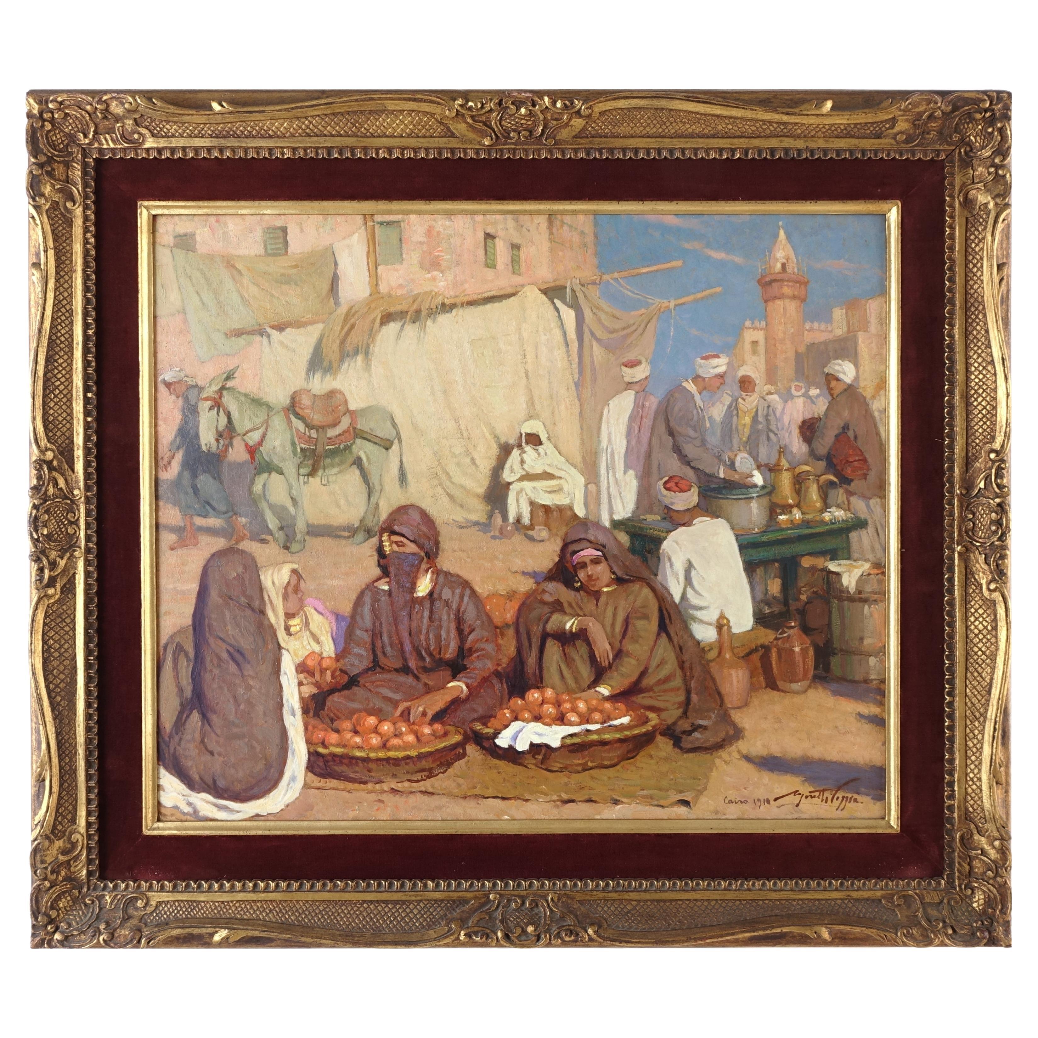 Orientalist Painting Signet and Dated Moretti Foggia 1910, Cairo