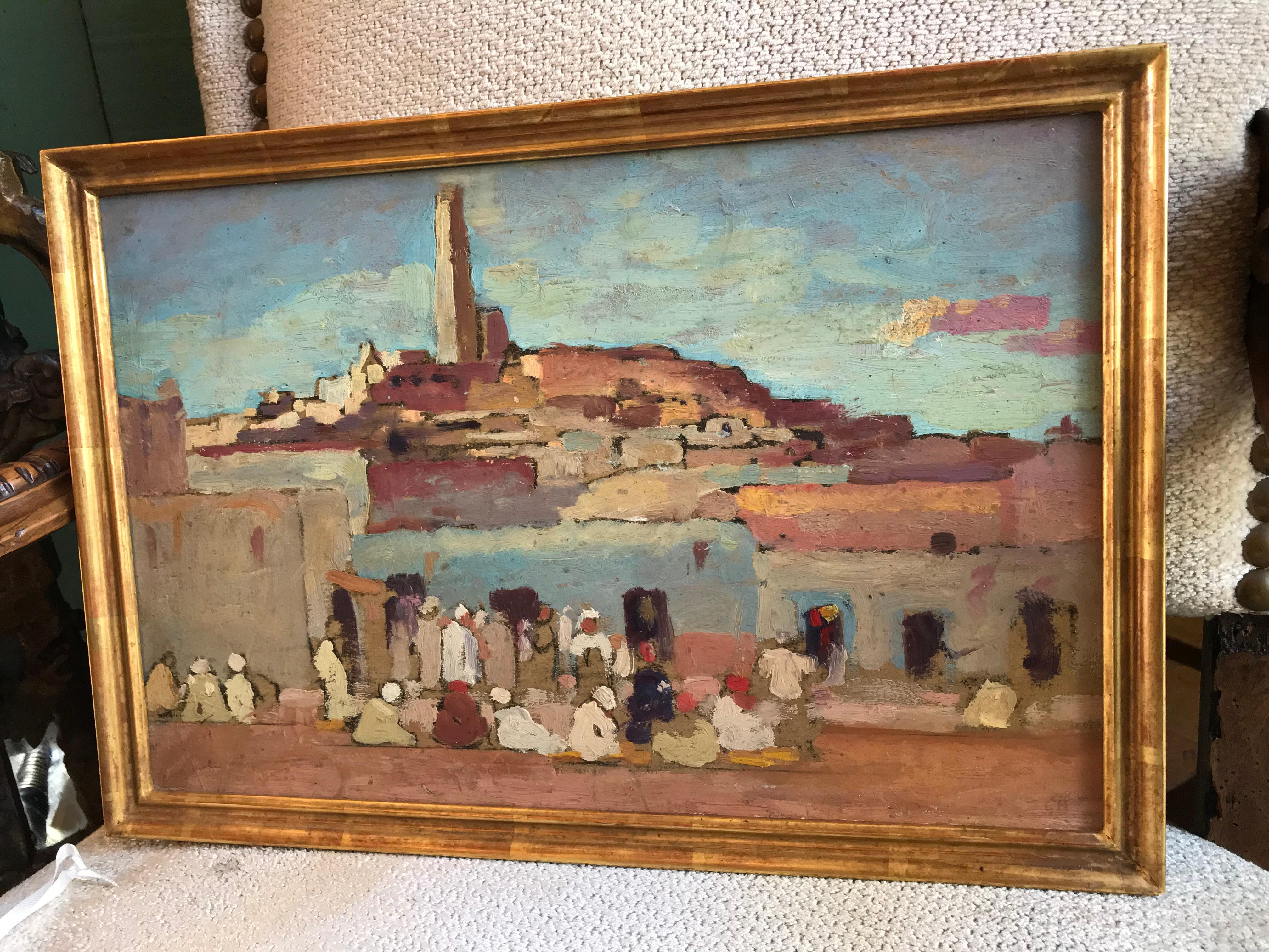 Pittura orientale da parete Scena di mercato arabo olandese G. Huijsser Cornice antica in vendita 6