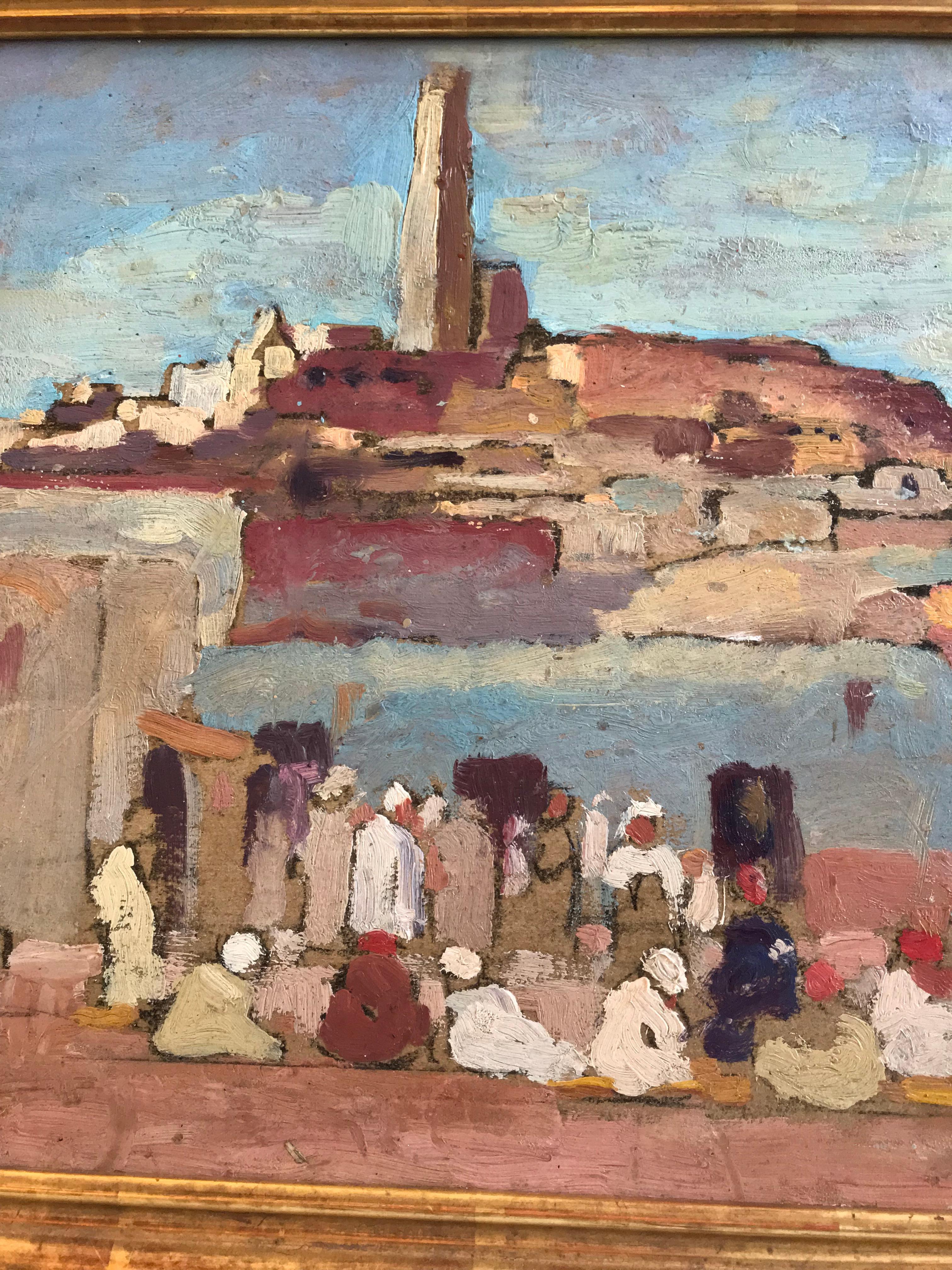 Pittura orientale da parete Scena di mercato arabo olandese G. Huijsser Cornice antica in vendita 8