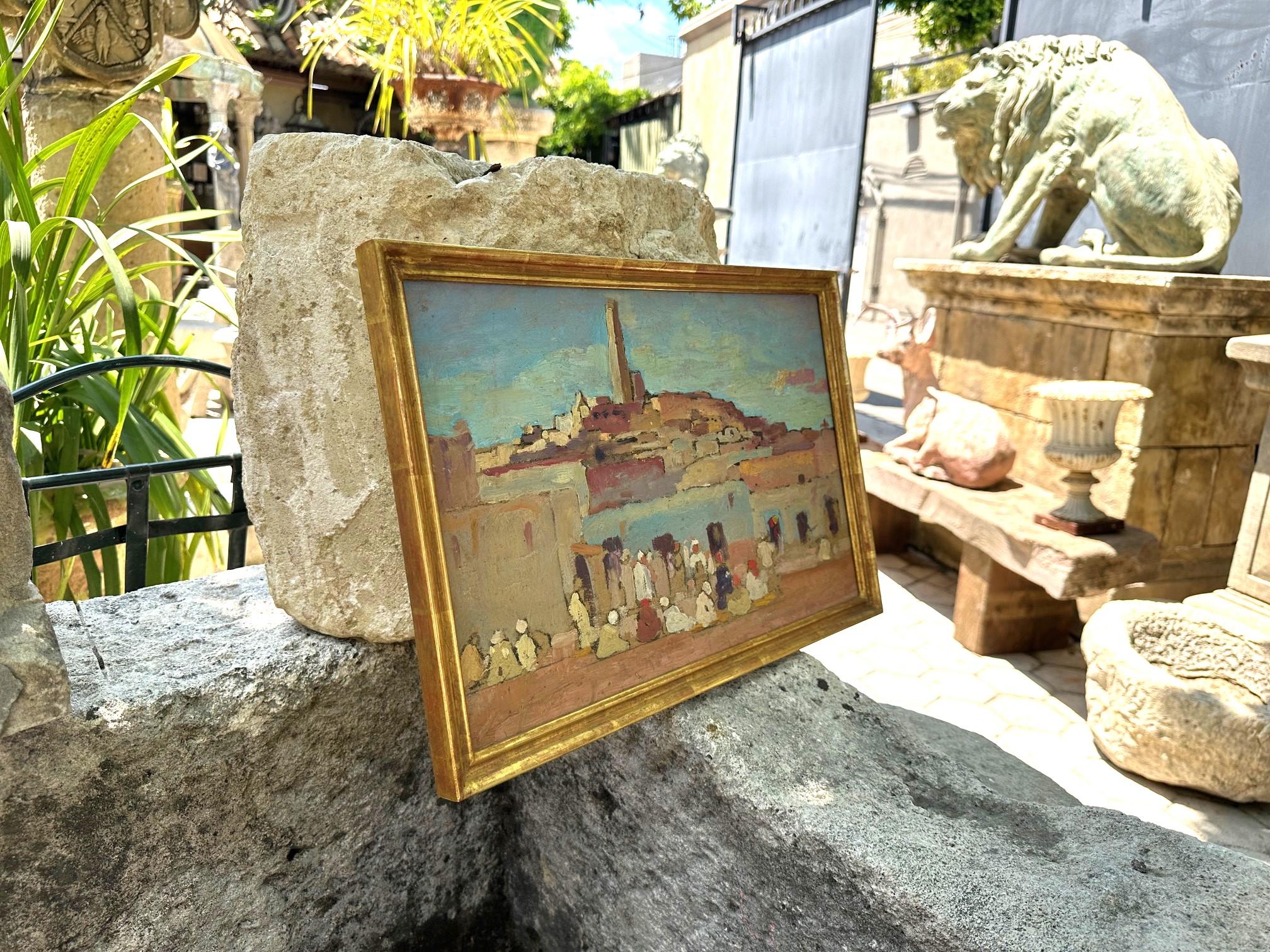 Orientalist Painting Wall Art Arab Market Scene Dutch G. Huijsser Antique Frame For Sale 10