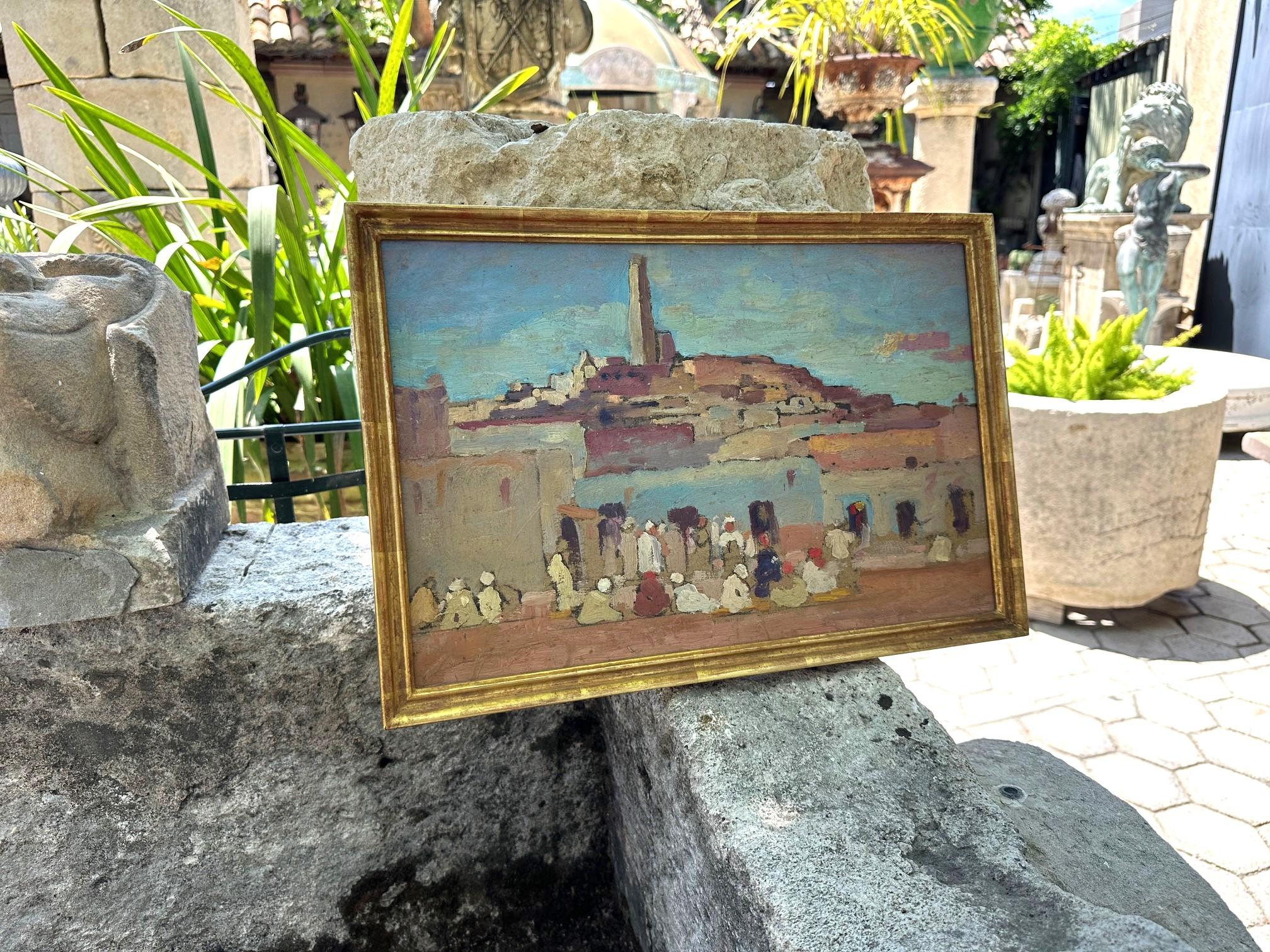 Olandese Pittura orientale da parete Scena di mercato arabo olandese G. Huijsser Cornice antica in vendita