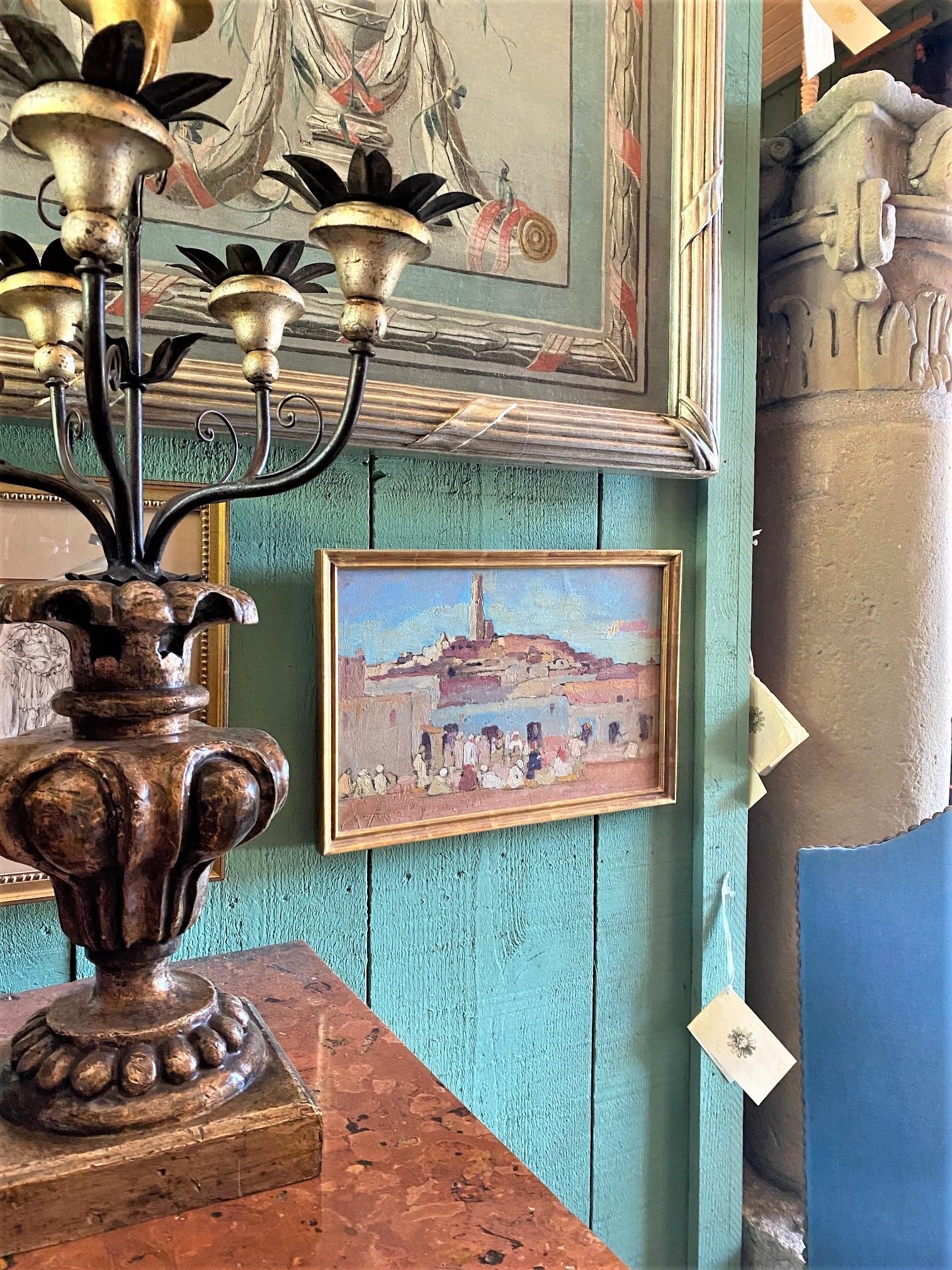 Fatto a mano Pittura orientale da parete Scena di mercato arabo olandese G. Huijsser Cornice antica in vendita