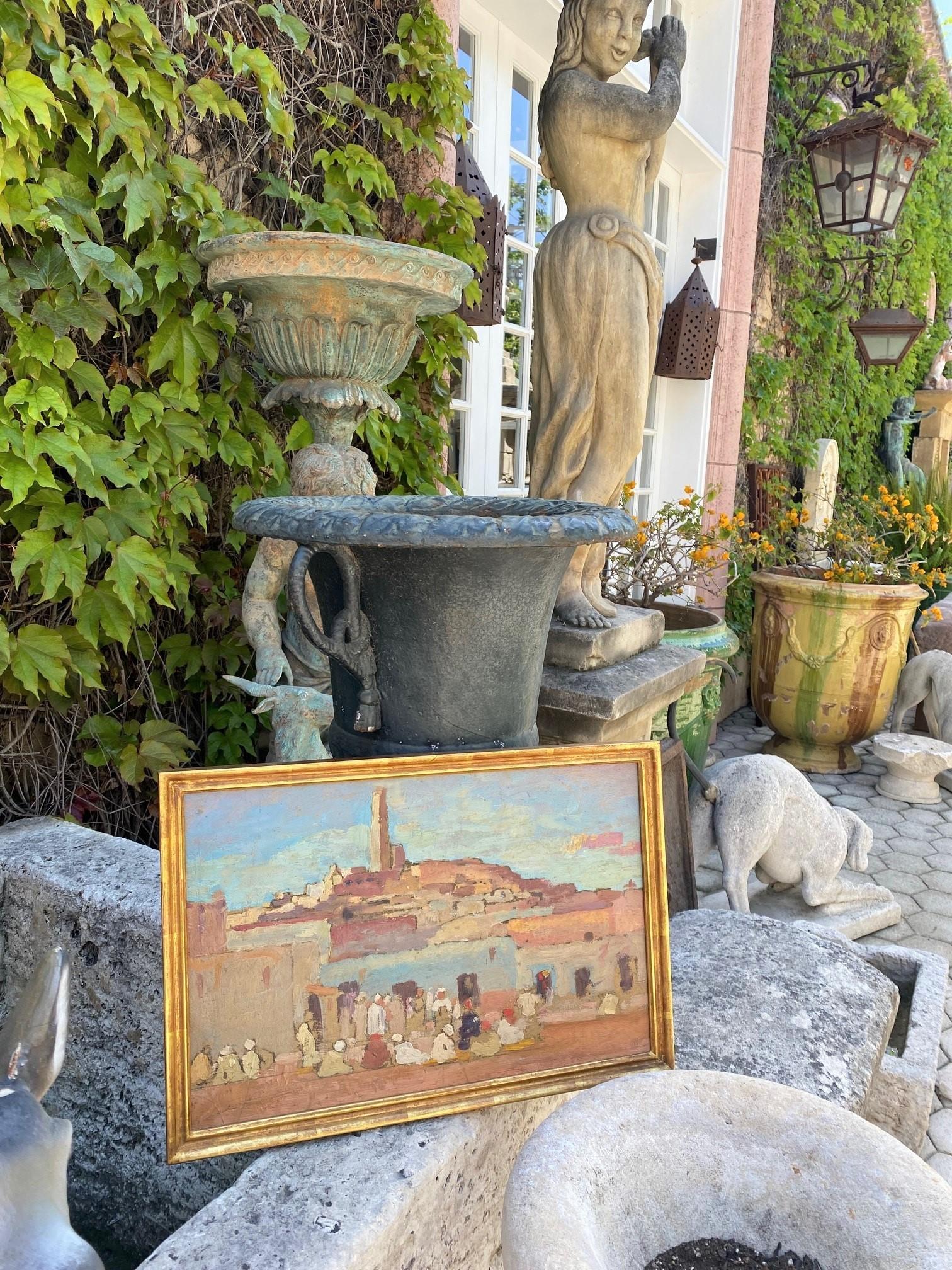 Pittura orientale da parete Scena di mercato arabo olandese G. Huijsser Cornice antica In condizioni buone in vendita a West Hollywood, CA