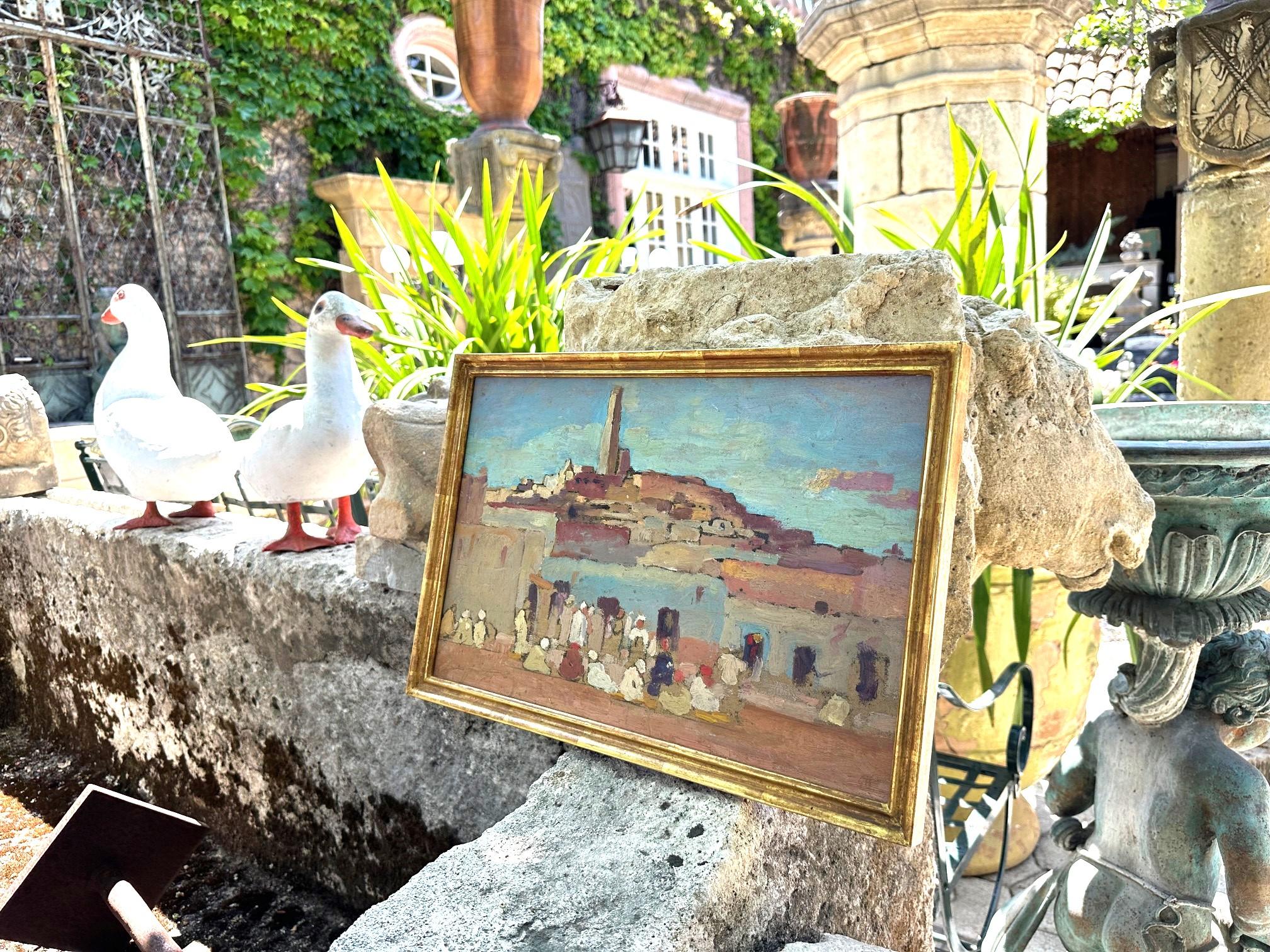 Pittura orientale da parete Scena di mercato arabo olandese G. Huijsser Cornice antica in vendita 1