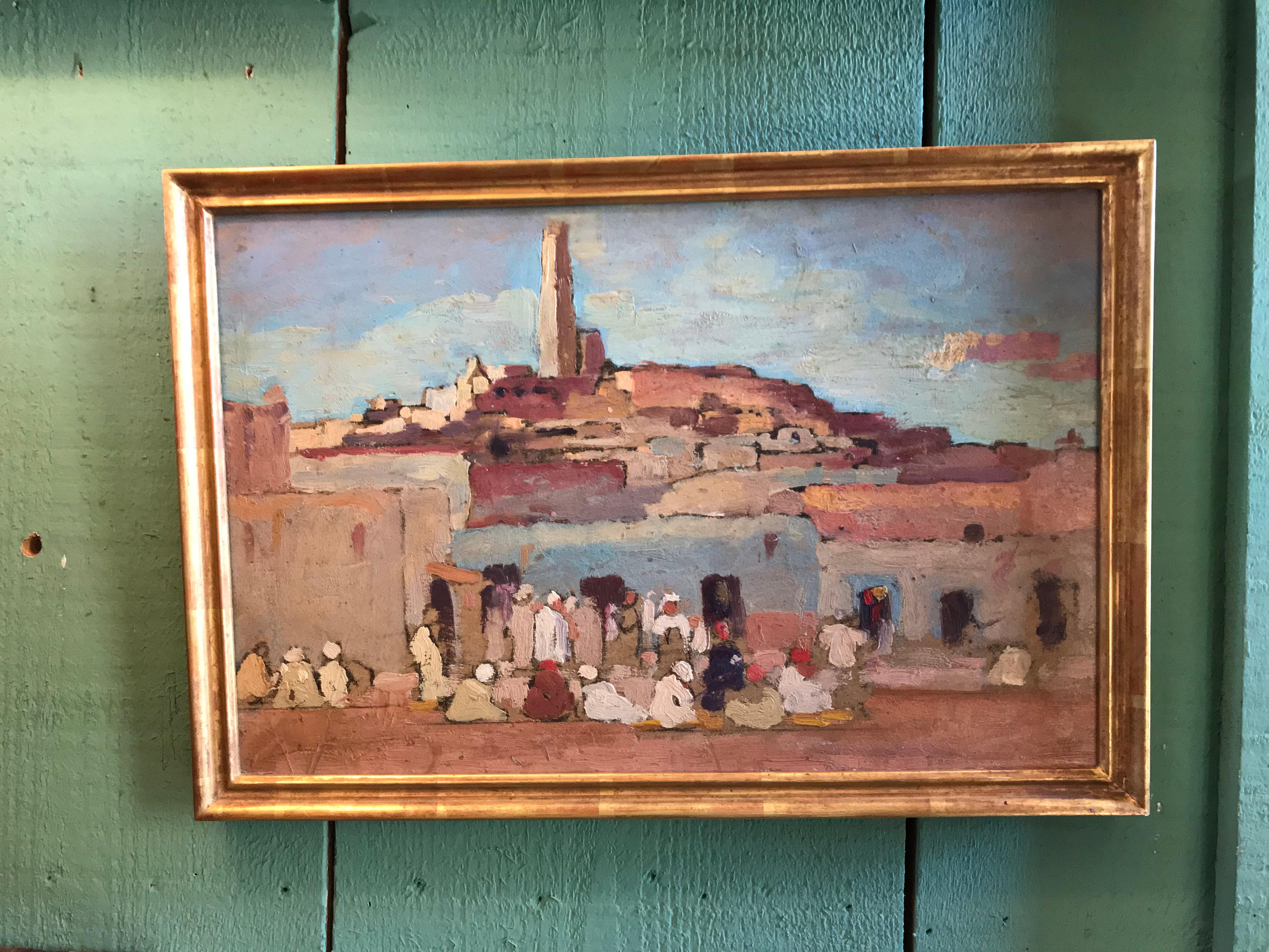 Pittura orientale da parete Scena di mercato arabo olandese G. Huijsser Cornice antica in vendita 2
