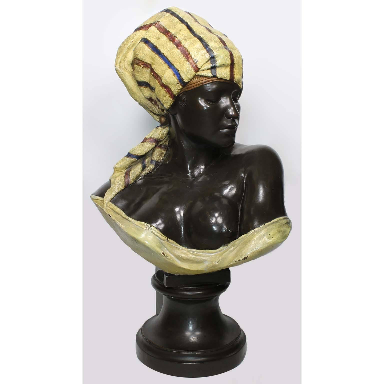 Orientalist Pair of Austrian 19th Century Polychromed Busts of a Bedouin Couple 2