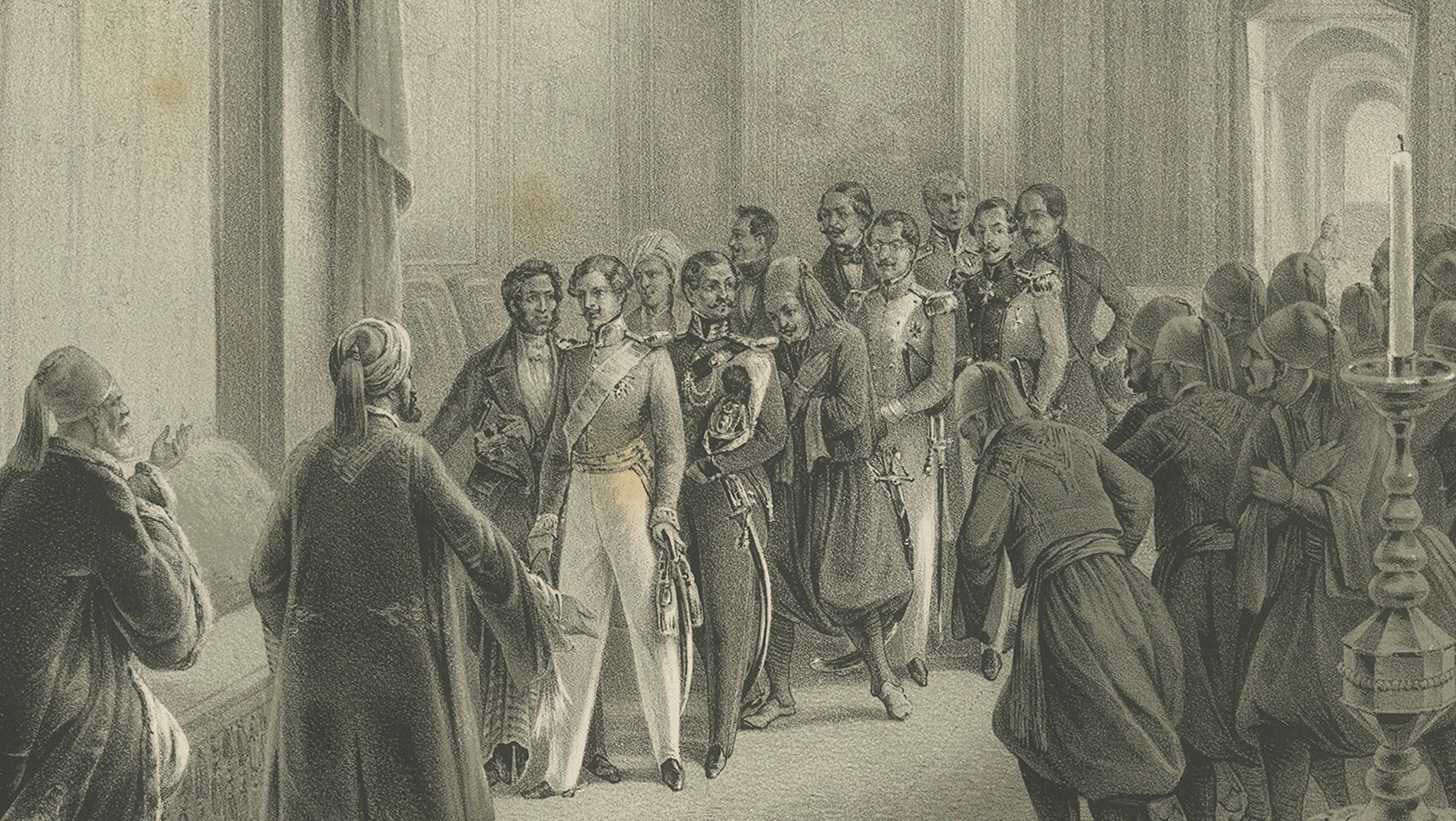 Orientalischer Palastempfang, Herzog Maximilian am Hof von Mehemed Ali, 1846 (Papier) im Angebot