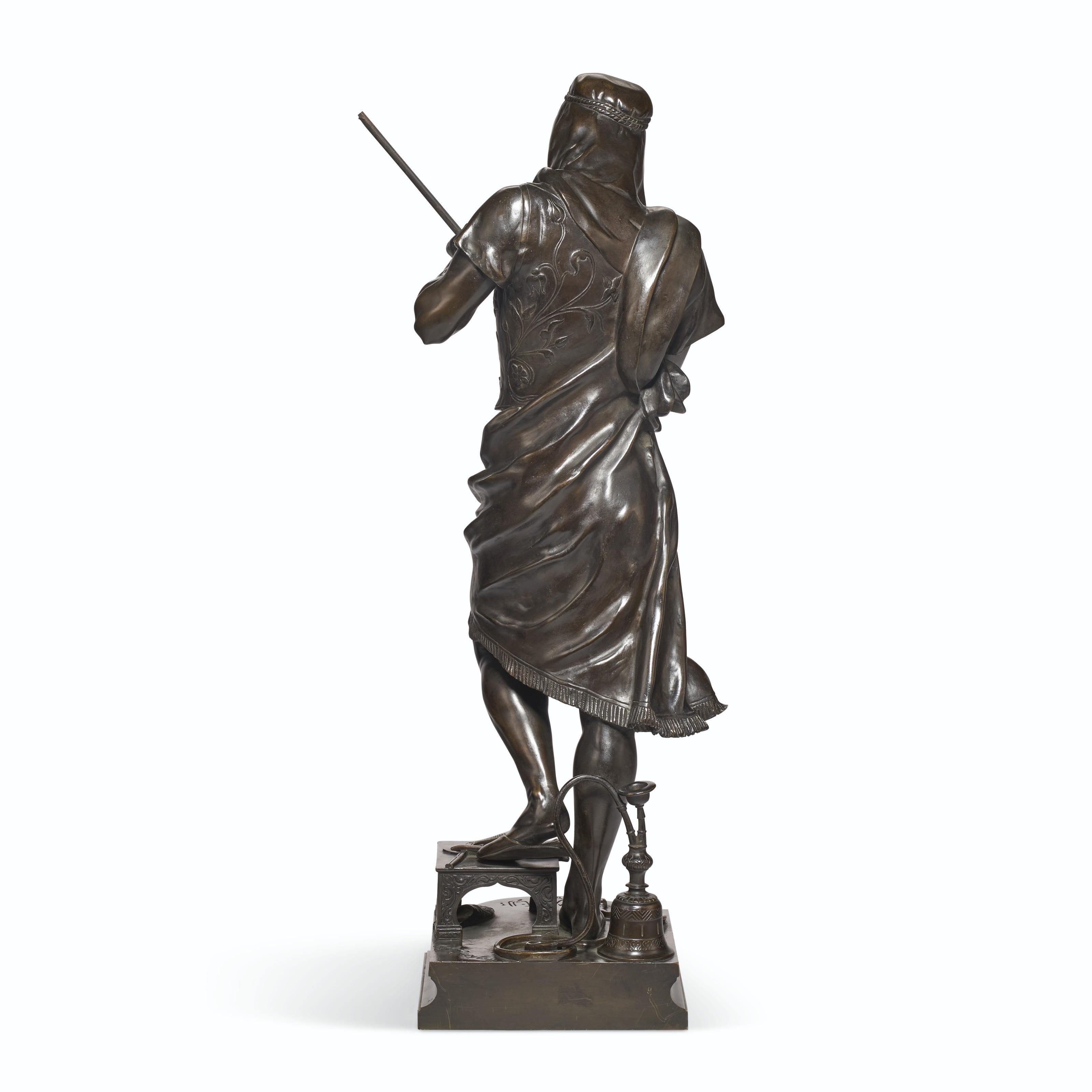 Orientalist Patinated Bronze Figure of a Standing Warrior Holding His Rifle In Good Condition In New York, NY