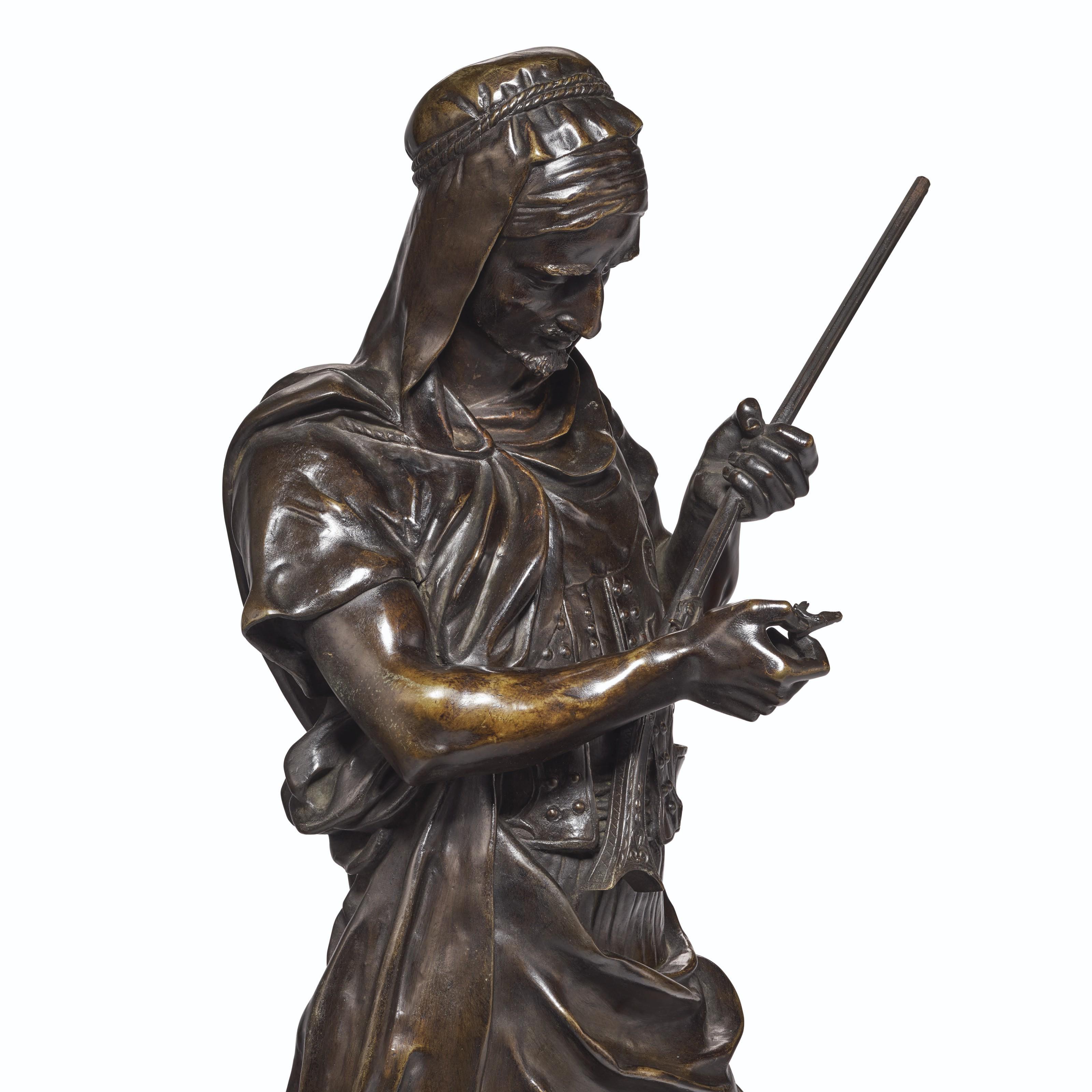 Orientalist Patinated Bronze Figure of a Standing Warrior Holding His Rifle 1
