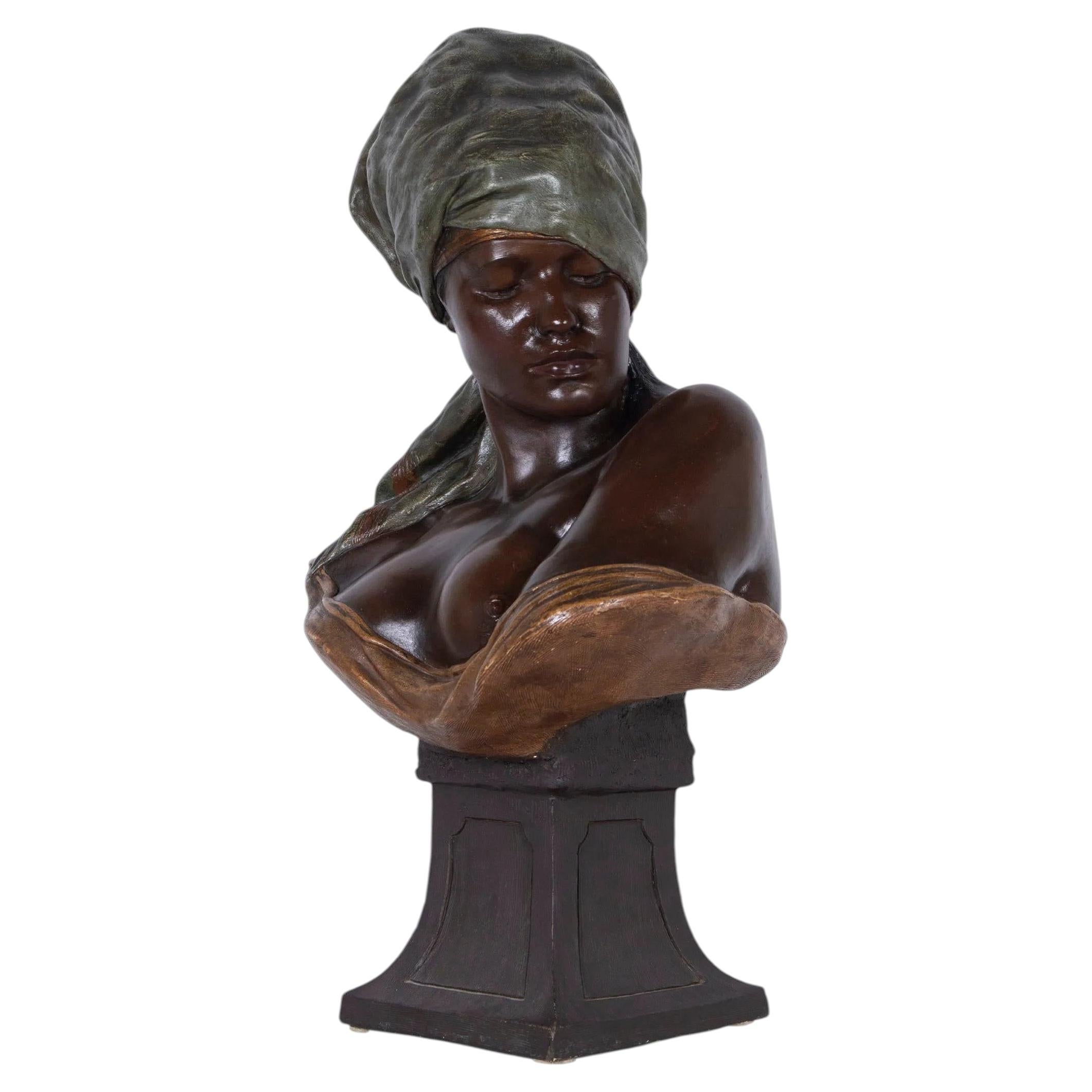 Orientalist Polychrome Terracotta Female Bust by Goldscheider For Sale