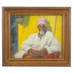Orientalist Portrait Painting of Man with Pink Turban