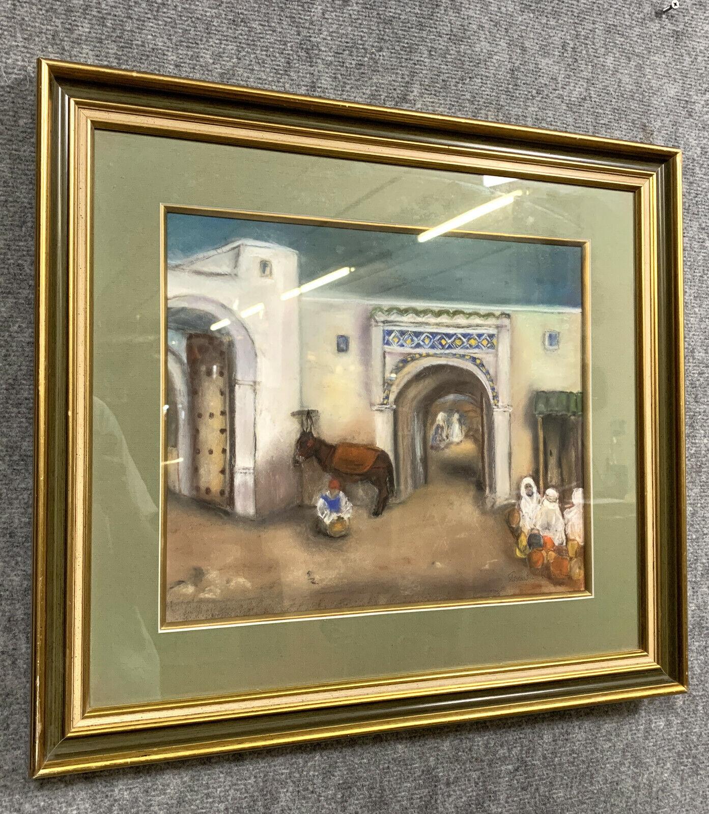 Canvas Orientalist School of the 20th Century, Signed by Roberte: Animated Medina -1X35 For Sale
