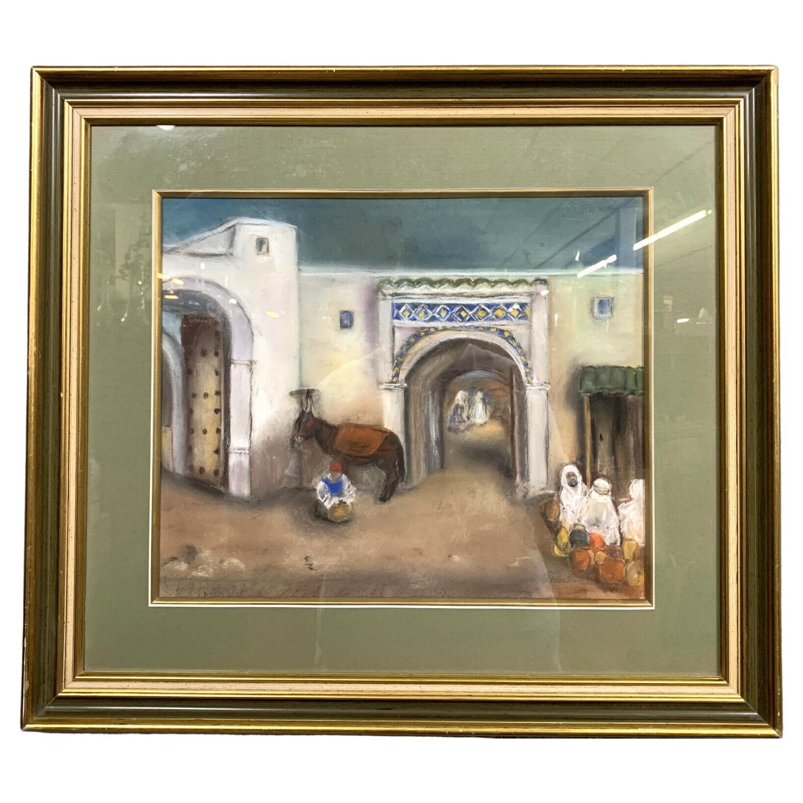 Orientalist School of the 20th Century, Signed by Roberte: Animated Medina -1X35 For Sale