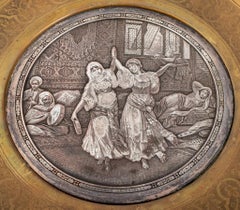Tazza orientaliste en bronze argenté et doré vers 1900