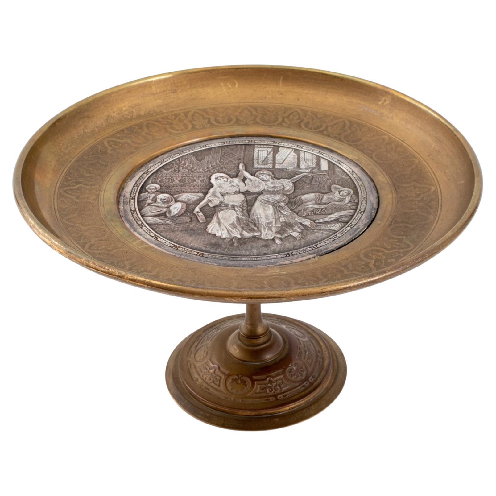 Orientalische Tazza aus versilberter und vergoldeter Bronze, um 1900