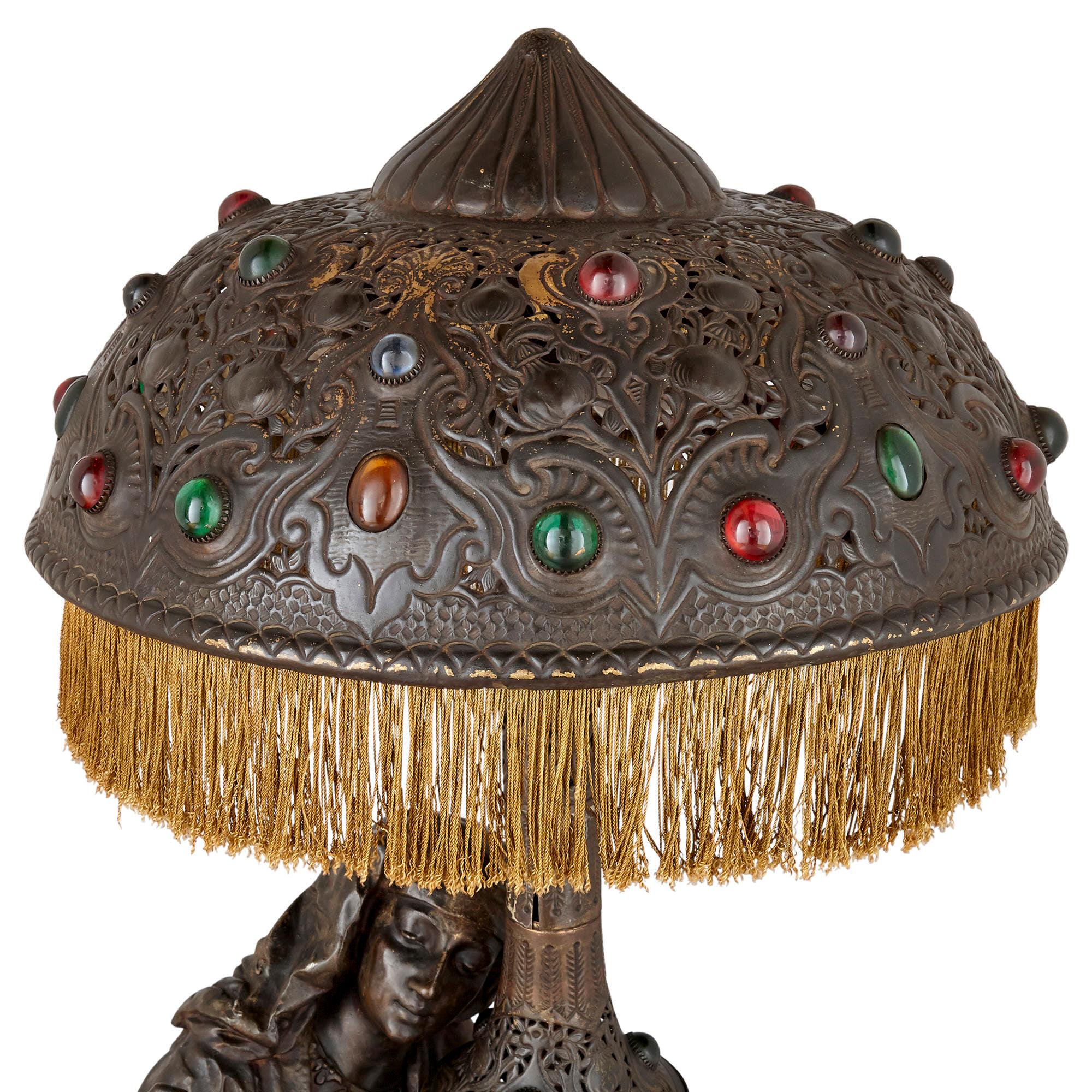 Belle Époque Orientalist Spelter Lamp with Female Figure For Sale