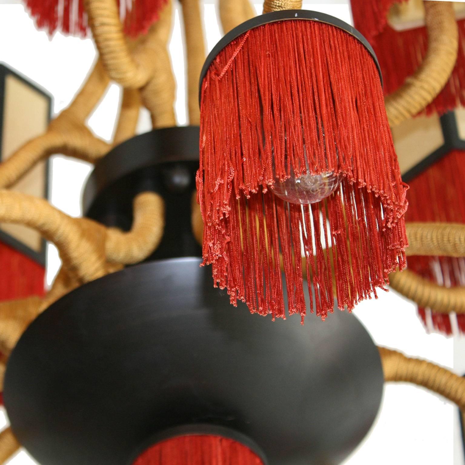 Metal Orientalist Style with Cotton Fringes French Suspension Lamp