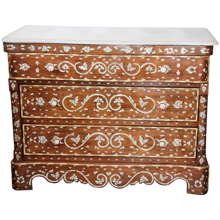 Orientalist Syrian Chest Of Drawers With Mother Of Pearl Inlay For