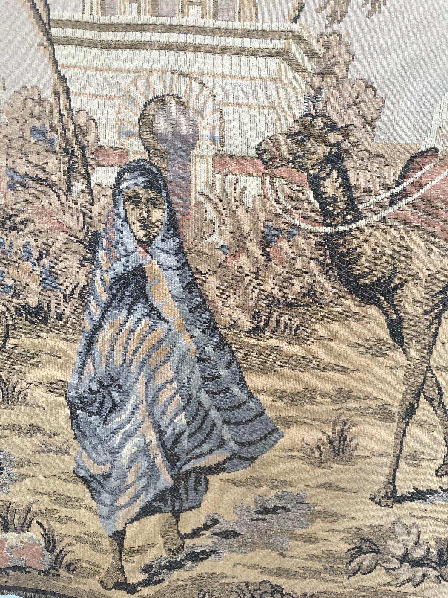 Machine-Made Orientalist Tapestry With 19th Century Moorish Architecture Scene