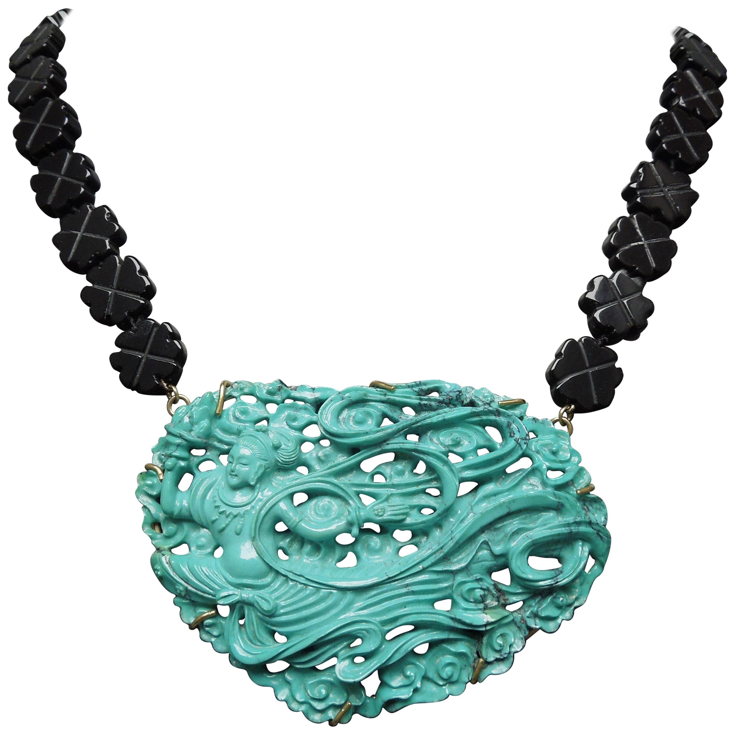 Orientalist Turquoise Amulet Necklace For Sale