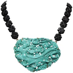 Vintage Orientalist Turquoise Amulet Necklace