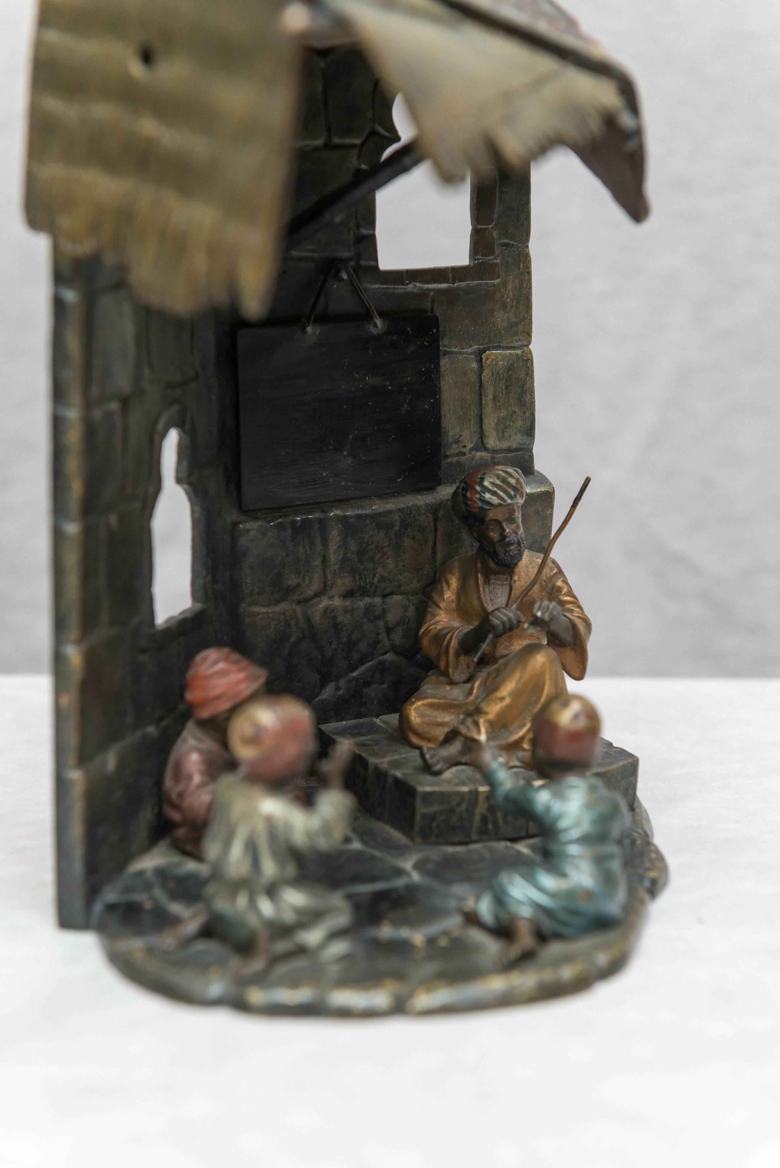 Austrian Orientalist Vienna Bronze Cold Painted Group, Teacher and Students, Lamp