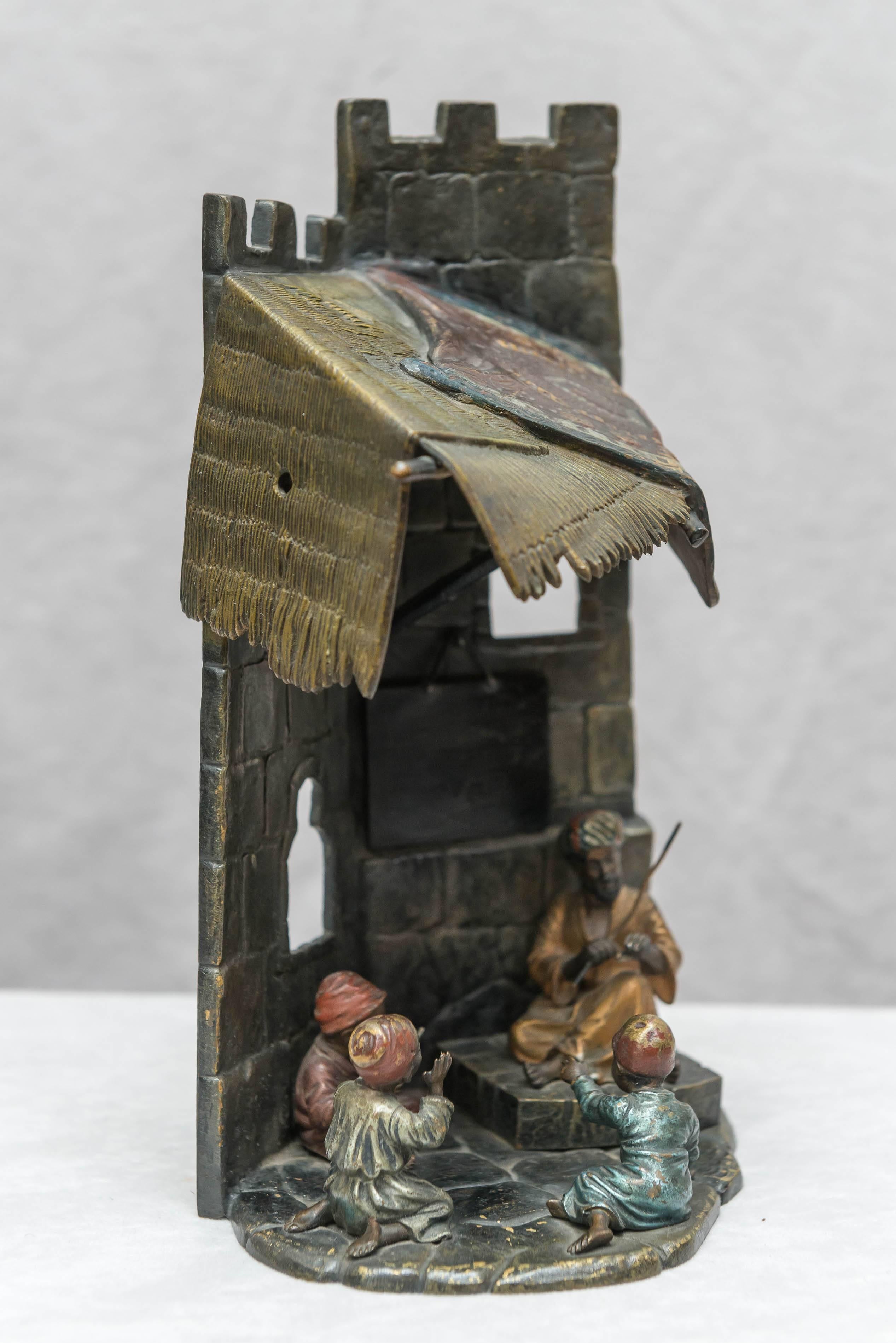 Cold-Painted Orientalist Vienna Bronze Cold Painted Group, Teacher and Students, Lamp