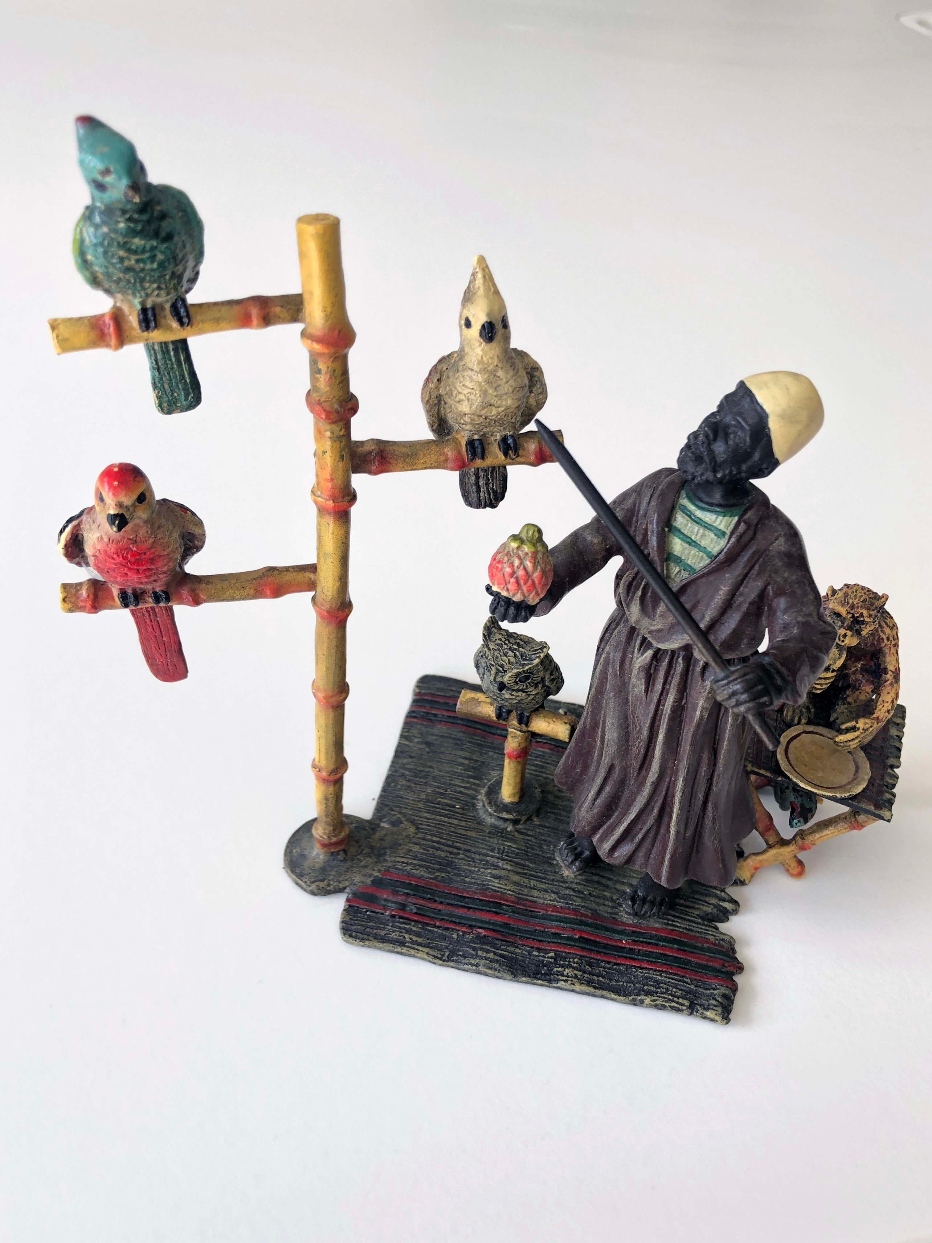 Entrenador de loros orientalista Vienna Bronze, Franz Bergman, Siglo XIX Morisco en venta