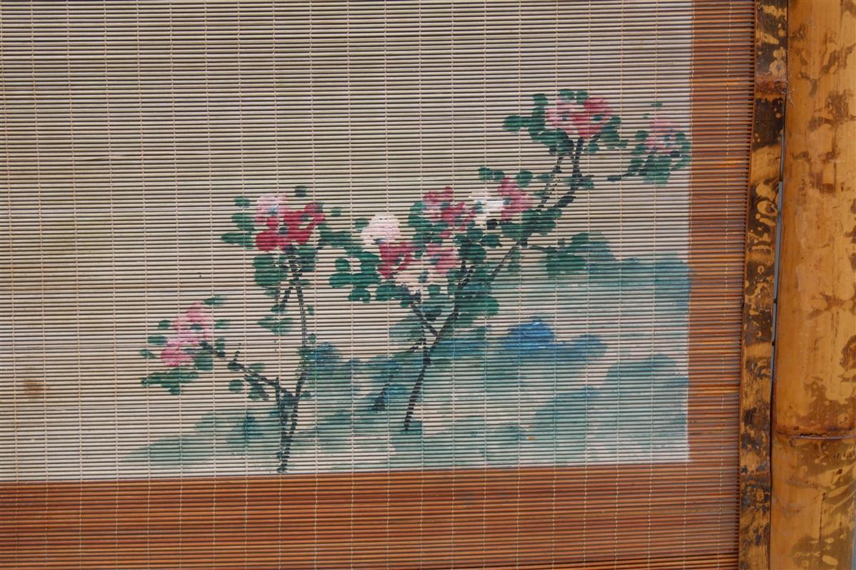 Orientalist Wall Decoration Bamboo Geisha Painting 1950 Mid-Century Italian 5