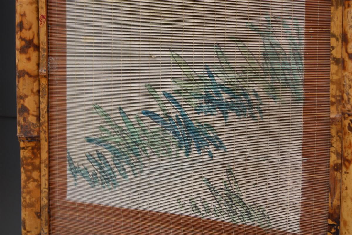 Orientalist Wall Decoration Bamboo Geisha Painting 1950 Mid-Century Italian 6